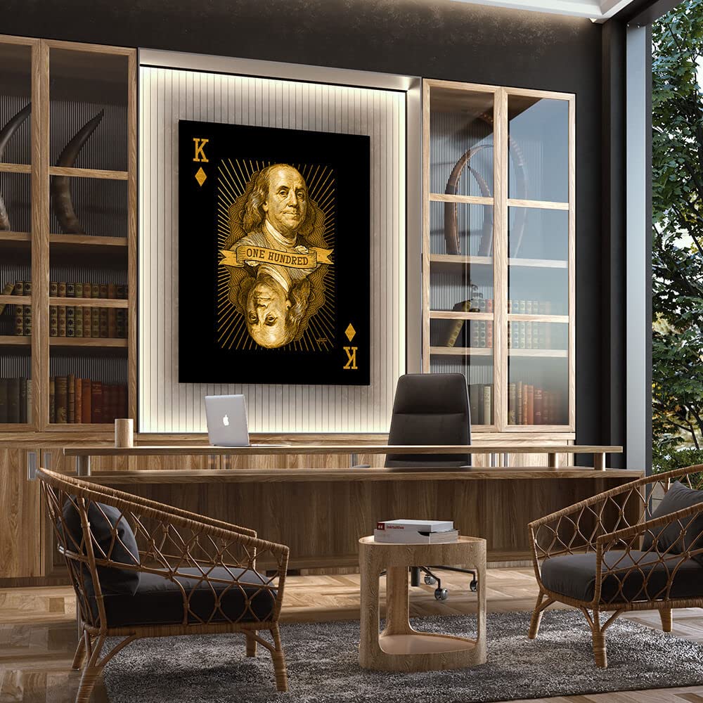 Inktuitive King Benjamin Money Motivational Canvas Wall Art - 100 Dollar Bill Inspirational Decor for Bedroom, Living Room & Office - 40x30 Inches Black Framed Poster | Perfect for Home Decor, Office Motivation & Gift Ideas