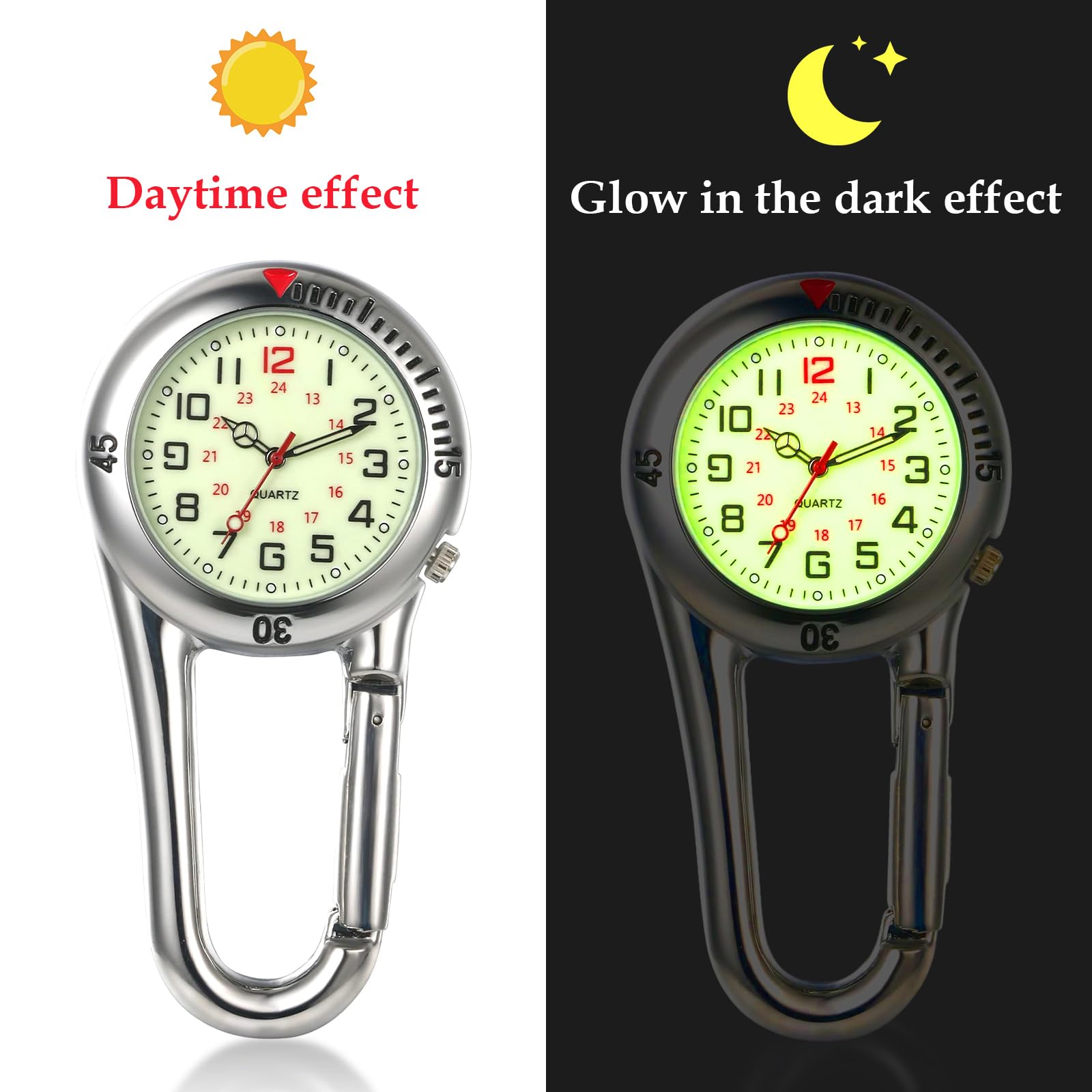 YUFFQOPC Luminous Pocket FOB Watch - Stainless Steel Clip-On Paramedic Watch with 30M Waterproof Quartz Movement - Ideal for Nurses, Doctors, Paramedics & Outdoor Climbing Sports - Perfect for Medical Emergencies and Outdoor Adventures