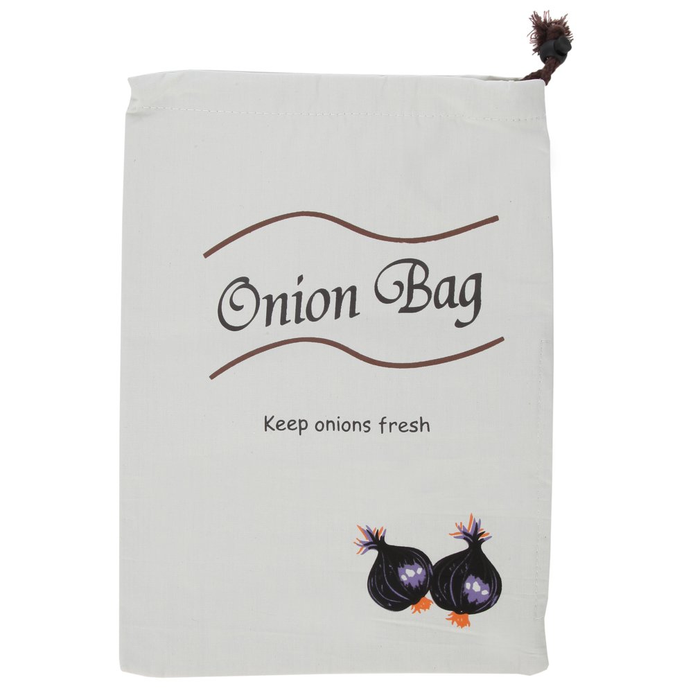 Home-X White Drawstring Vegetable Storage Bag - Keeps Onions Fresh Longer (10lbs Capacity) | Perfect for Kitchen Pantry, Grocery Shopping & Produce Organization