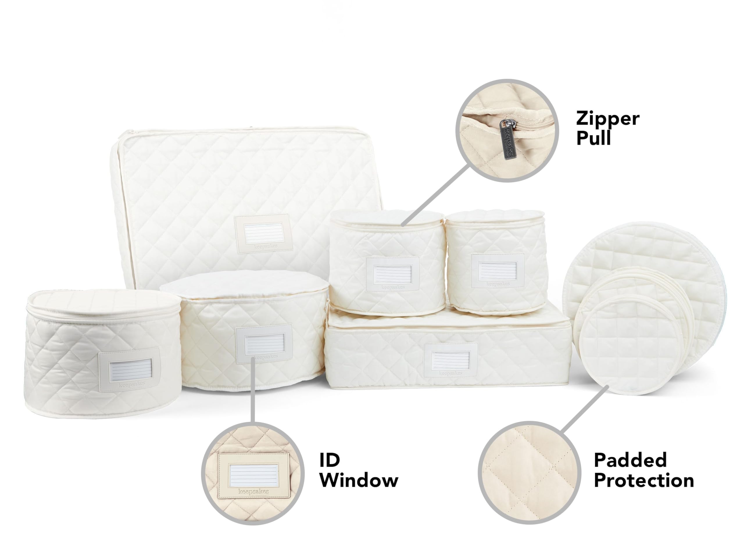 Covermates Keepsakes Dish Storage Set - Padded Protection with ID Window, Stain Resistant & Machine Washable - China Storage Organizer for Fine Dining & Entertaining (Cream)