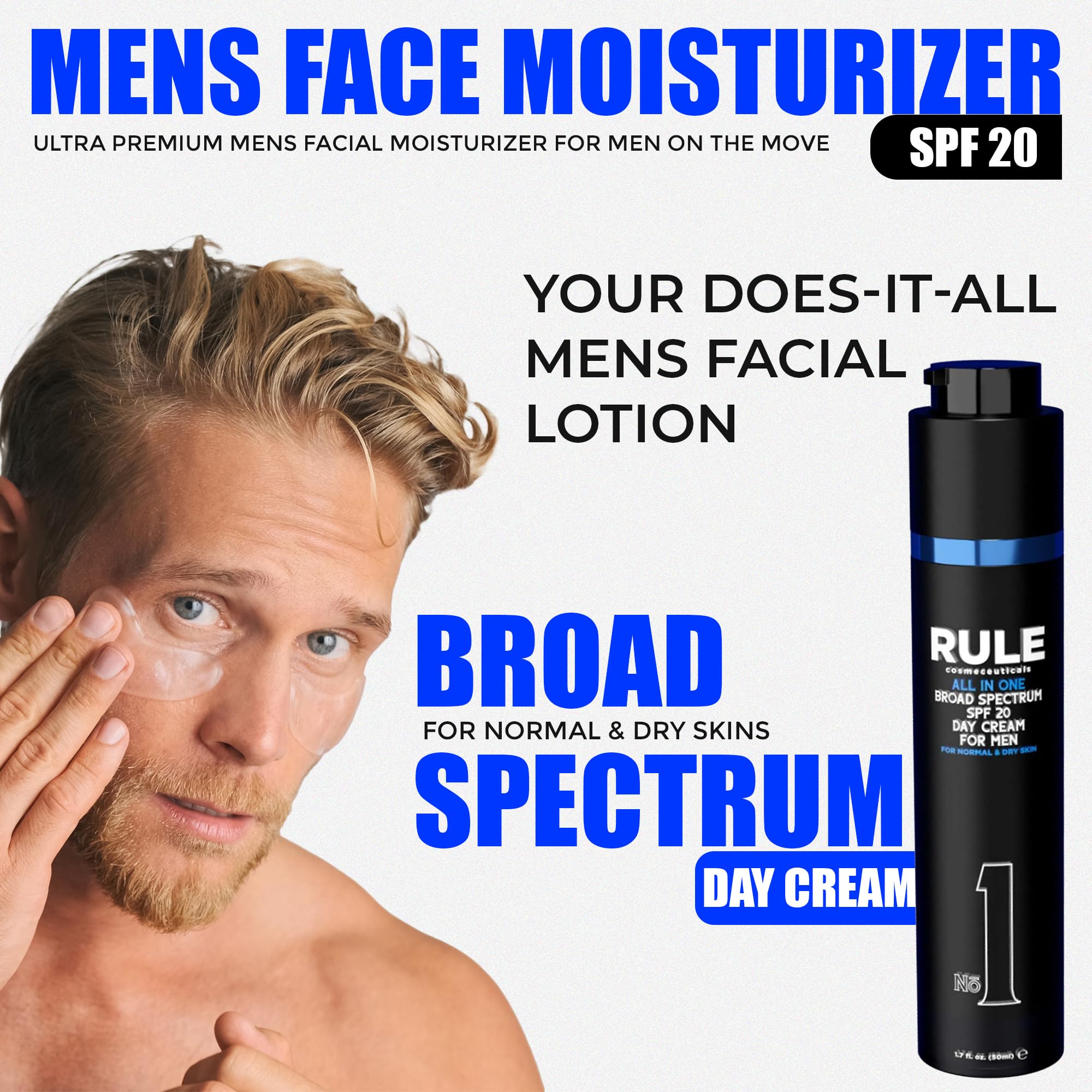Best Men's Day Cream with SPF 20 - 10-in-1 Face Moisturizer for Normal to Dry Skin | Enriched with Collagen, Vitamin B, C & E | 50 mL | Perfect for Daily Skincare & Sun Protection Routine