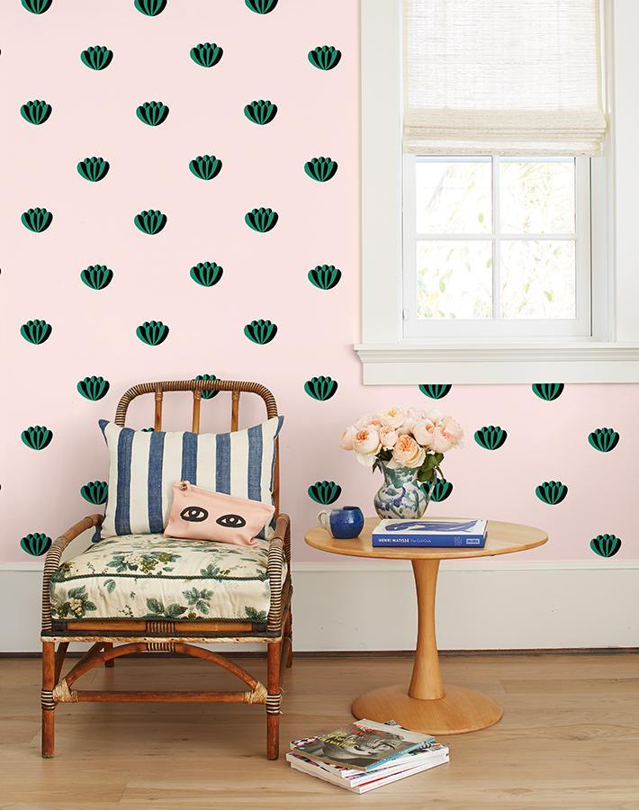Clare V. 'Lotus' Wallpaper - Emerald Green & Shell Pattern | Premium Peel & Stick Wallpaper for Living Room, Bedroom, Nursery Decor
