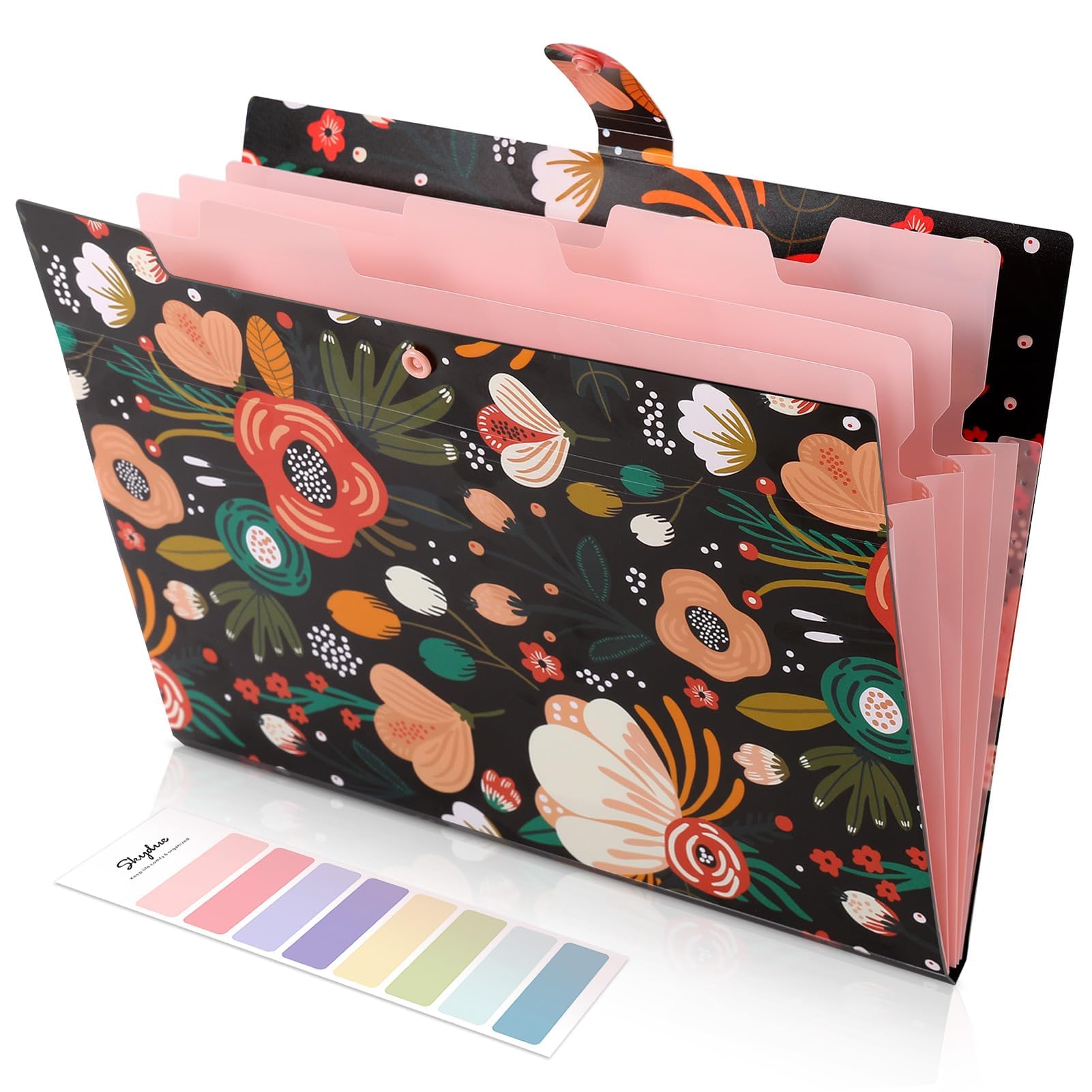 SKYDUE 5-Pocket Expanding File Folder - Floral Accordion Document Organizer for Receipts, Bills & Important Papers | Portable Office & School Supplies | Perfect for Tax Filing, Home Organization & Business Use