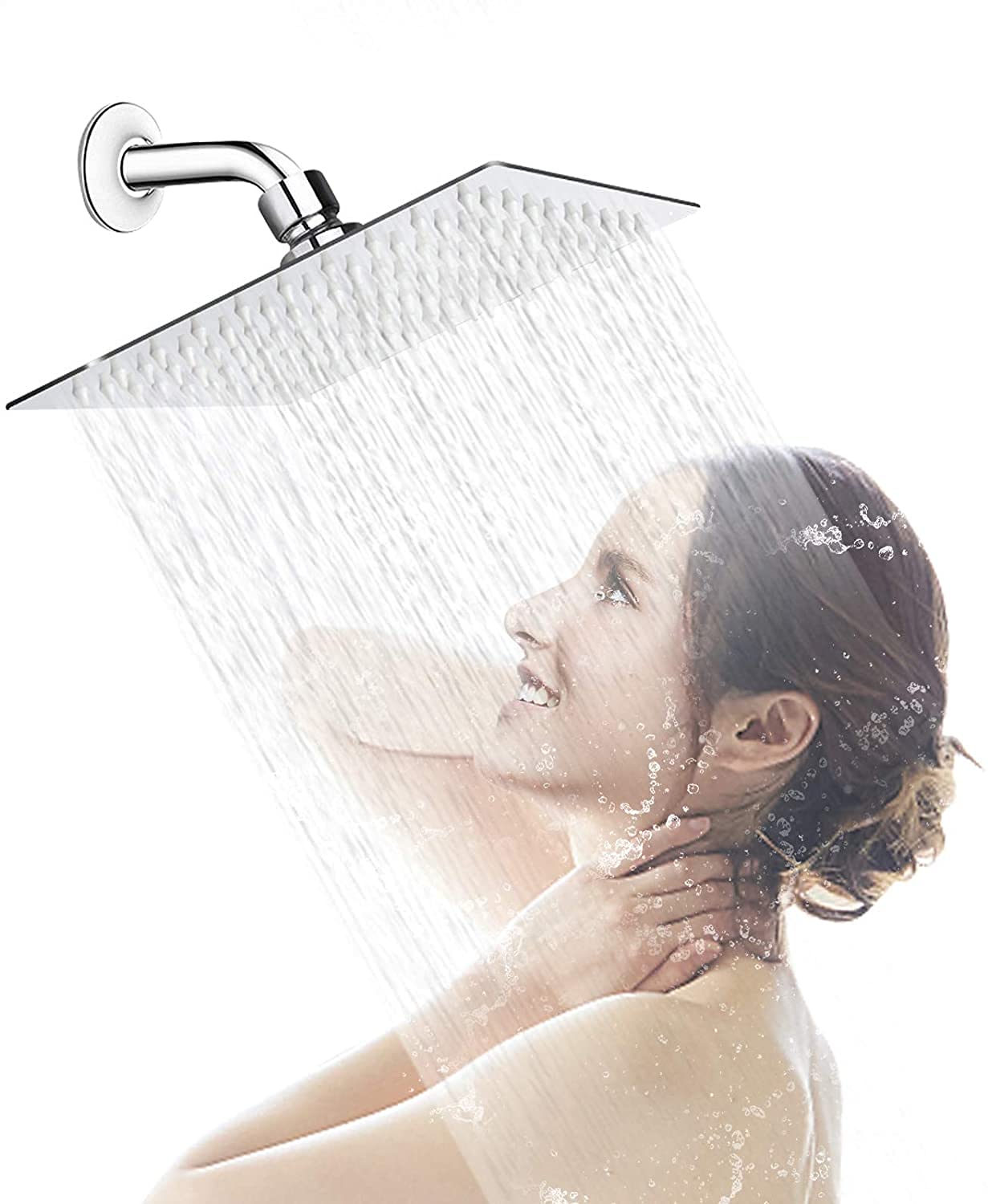 AWARA 8 Inch Square Rain Shower Head - Ultra Thin 304 Stainless Steel High Pressure Rainfall Showerhead with Chrome Polish - Modern Waterfall Design for Bathroom, Spa & Luxury Shower Experience