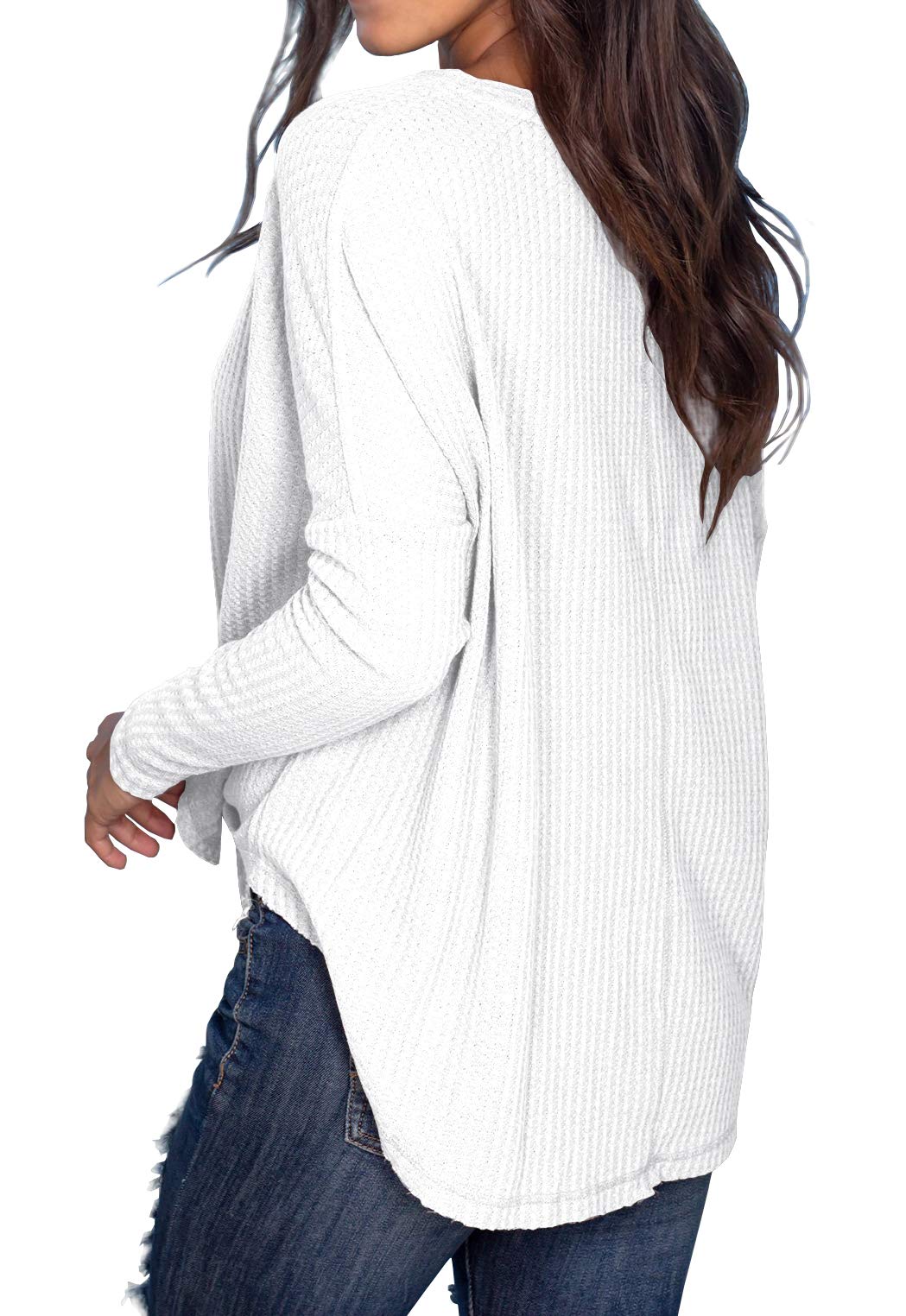 IWOLLENCE Women's Waffle Knit Tunic Blouse - Tie Knot Henley Tops, Loose Fit Batwing Sleeve Casual Shirt for Women | Perfect for Work, Date Night & Everyday Wear
