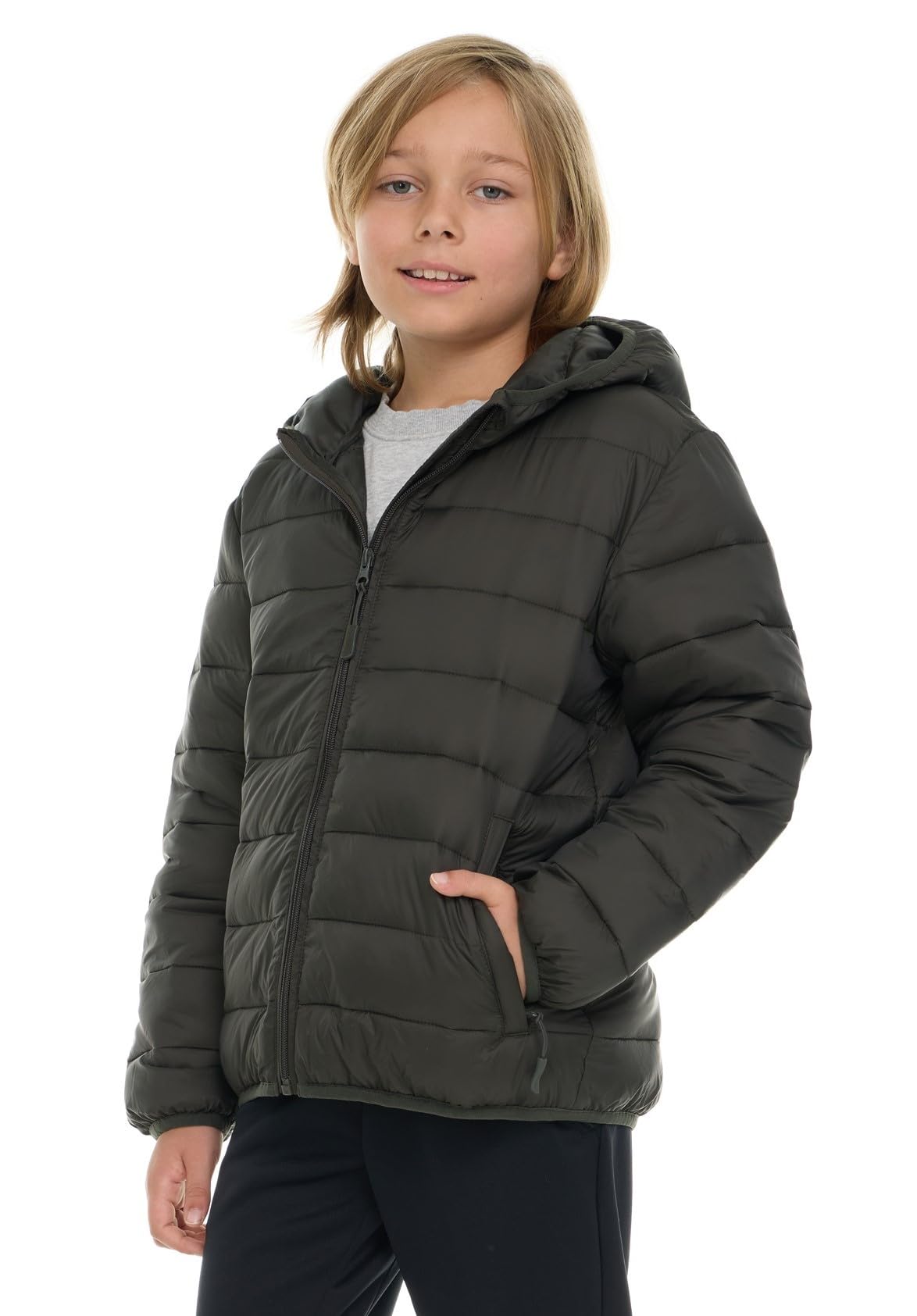 Lightweight Packable Boys Hooded Puffer Jacket for Winter - Warm & Water-Resistant Outerwear for Kids Outdoor Activities & School