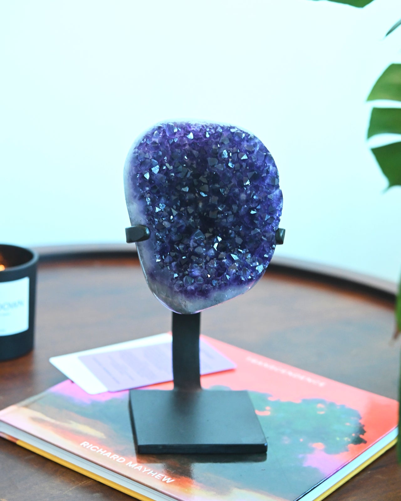 Natural Amethyst Geode Crystal on Wooden Stand - 5.2 lbs Large Healing Stone for Home Decor, Meditation & Spiritual Gifts | Perfect for Living Room, Office & Feng Shui Display