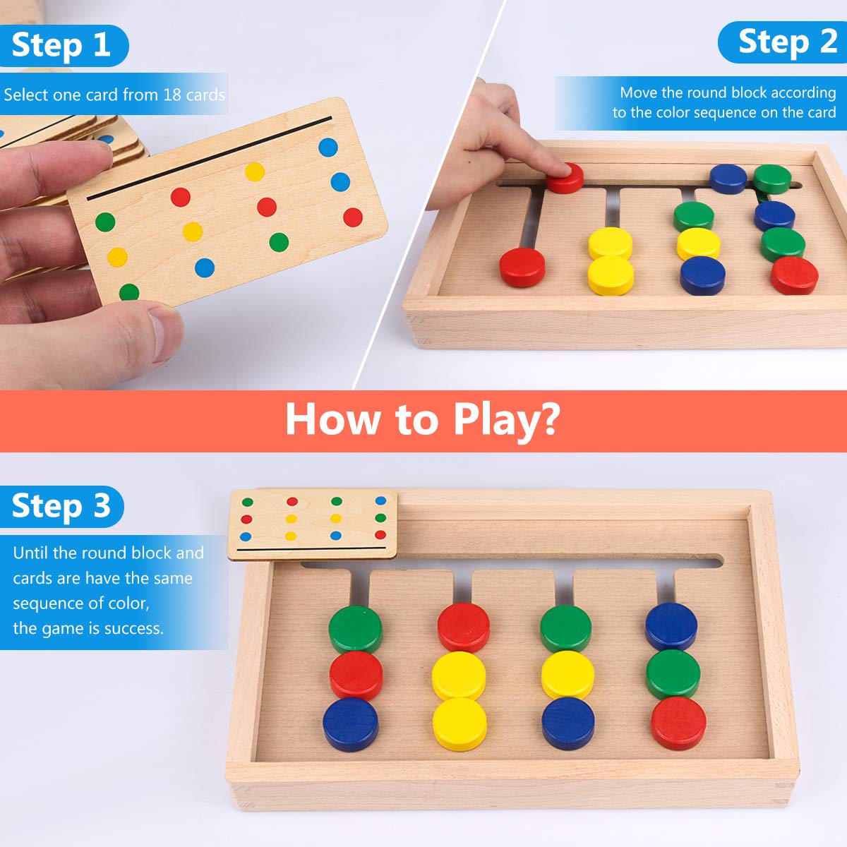 Montessori Wooden Slide Puzzle - Color & Shape Matching Logic Game for Kids Ages 3-7 | Brain Teaser Educational Toy for Preschool Boys & Girls | Airplane Travel Activity & Birthday Gift Idea