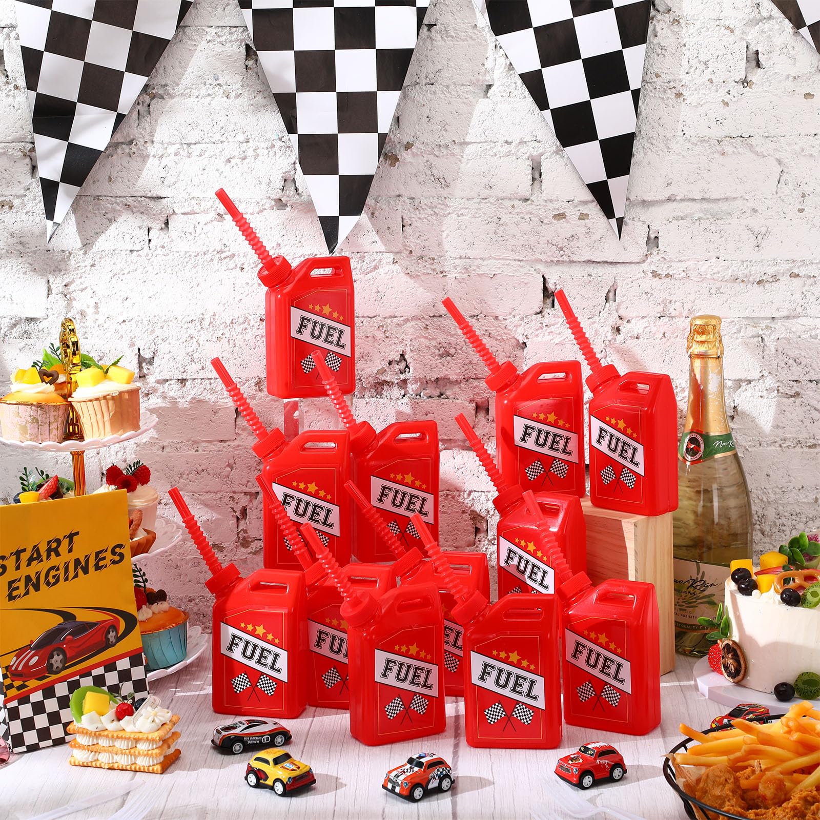 Mifoci 24-Pack 11 oz Race Car Fuel Can Drinking Cups with Straws - Racing Car Theme Birthday Party Favors for Kids, Baby Shower Supplies - Perfect for Race Car Themed Parties, Kids' Birthday Celebrations & Baby Showers