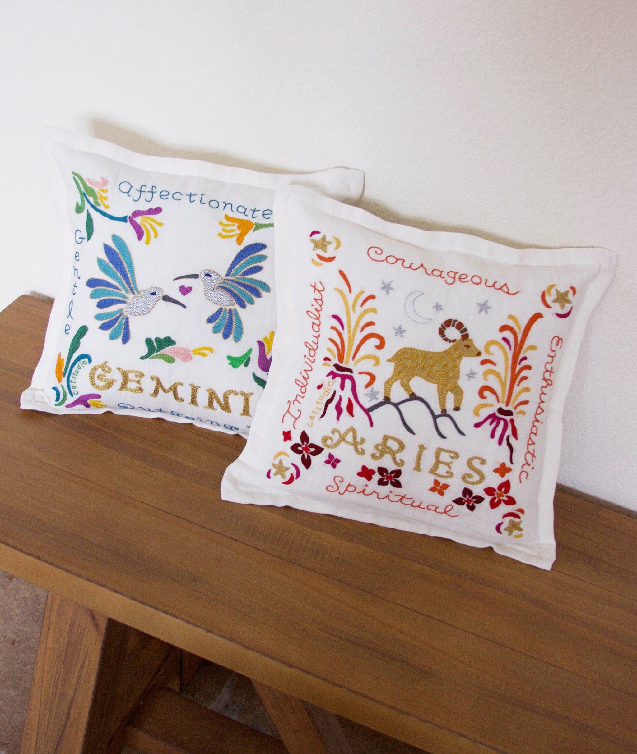 Catstudio Astrology Hand Embroidered Aries Zodiac Sign Decorative Throw Pillow - Embroidered Couch Pillow for Home Decor, Perfect Aries Gift for March & April Birthdays - Great for Sofa, Bedroom, and Living Room Decor