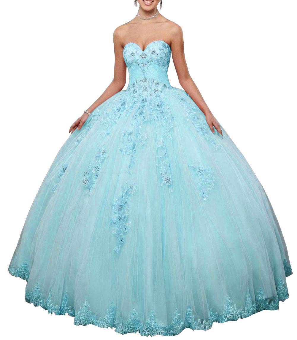 Emmani Women's Sweetheart Quinceanera Dresses with Lace Appliques | Princess Prom Party Gowns in Light Blue | Perfect for Quinceañeras, Proms, Weddings & Formal Events