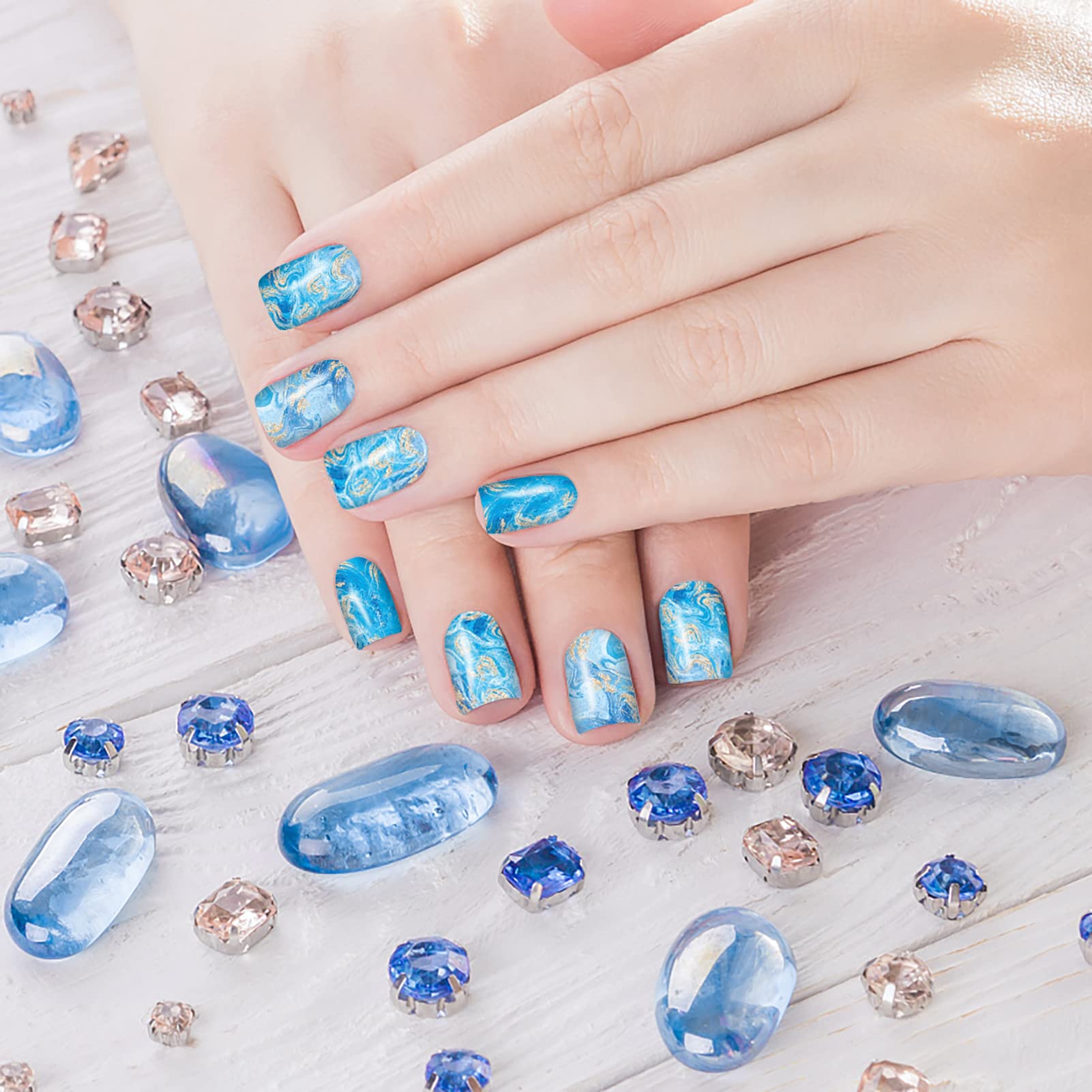 12 Sheets Self-Adhesive Marble Nail Wraps - Bronzing Nail Polish Strips with 2 Nail Files (168 Pieces) - DIY Nail Art Decals for Women, Perfect for Daily Wear & Party Decorations