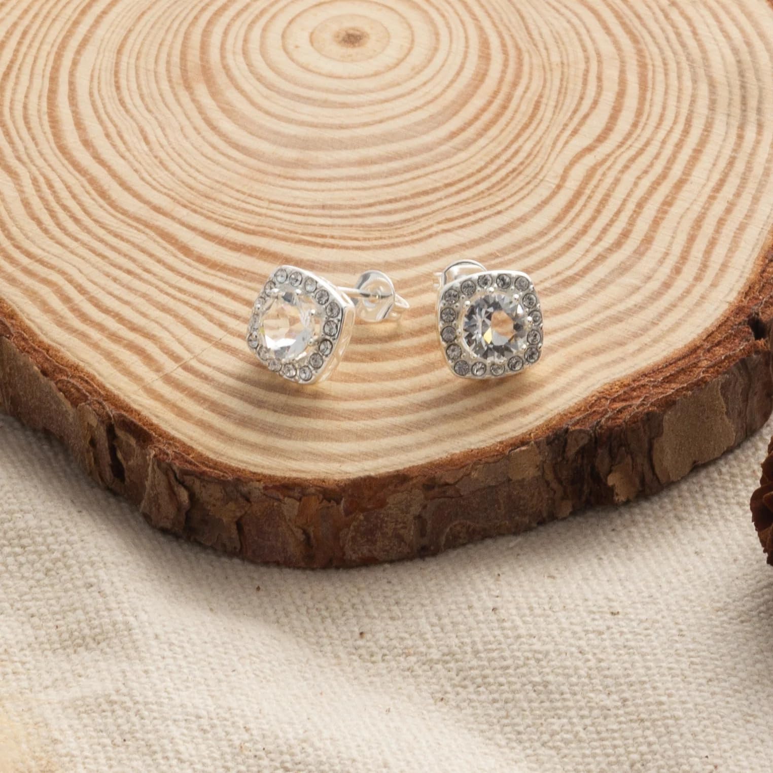 Philip Jones Silver Zircondia® Halo Earrings for Women - Party & Wedding