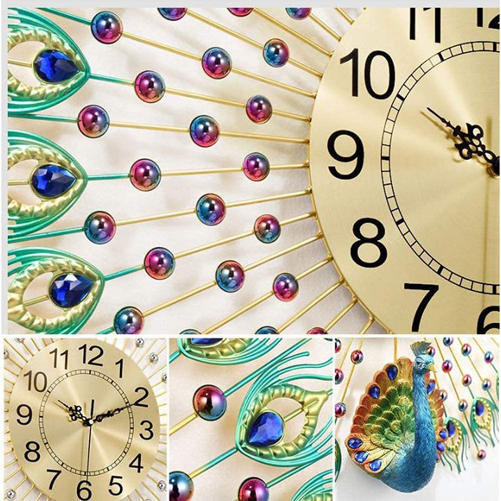 European Peacock Wall Clock - Elegant Crystal Living Room Decor, Creative Personality Art Wall Clock for Bedroom, Kids Room, Kitchen & Home Office - 27.5 Inch (70cm) - Perfect for Home, Office & Gift Giving