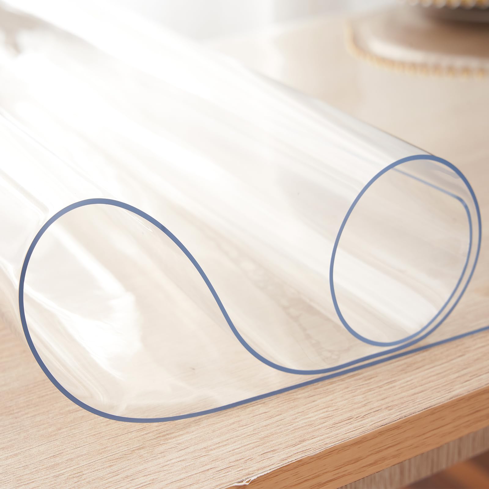 36x60 Inch Clear PVC Table Cover Protector - 1.5mm Thick Waterproof & Non-Slip Plastic Tablecloth for Wooden Tables - Perfect for Kitchen, Dining Room, Office, and Outdoor Use