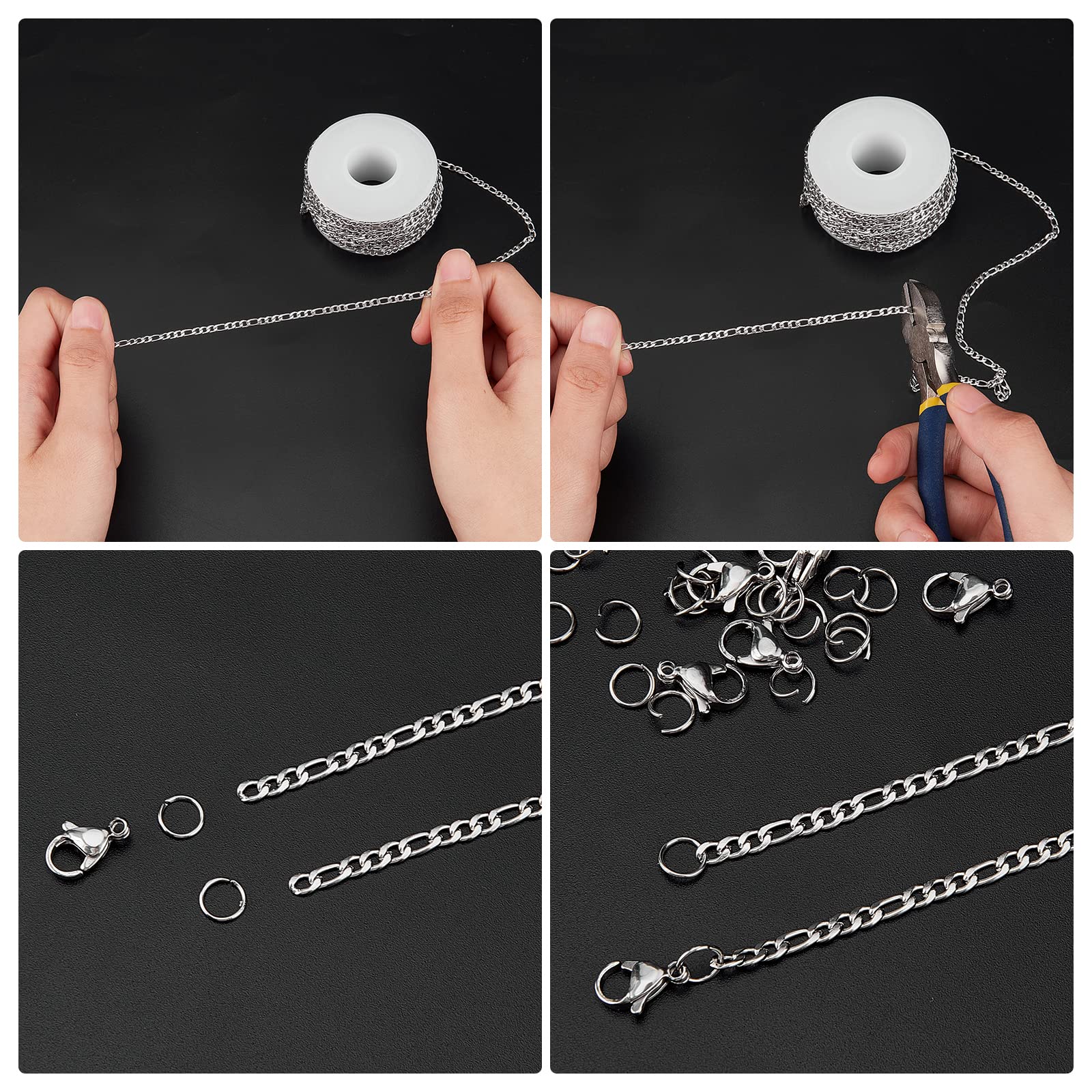 SunnyClue DIY 10M 32.8 Feet 3MM Silver Figaro Chain Roll - Silver Plated Stainless Steel Cable Link Chain Bulk for Jewelry Making, Necklaces, Bracelets, Crafting Supplies - Perfect for DIY Gifts, Fashion Accessories & Home Decor