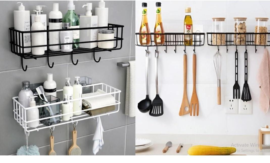 Oslen Self-Adhesive Multipurpose Bathroom Shelf Organizer - Wall Mounted Storage Rack for Bathroom Accessories - White Bathroom Shelves for Home Organization - Perfect for Shower, Toiletries and Towel Storage
