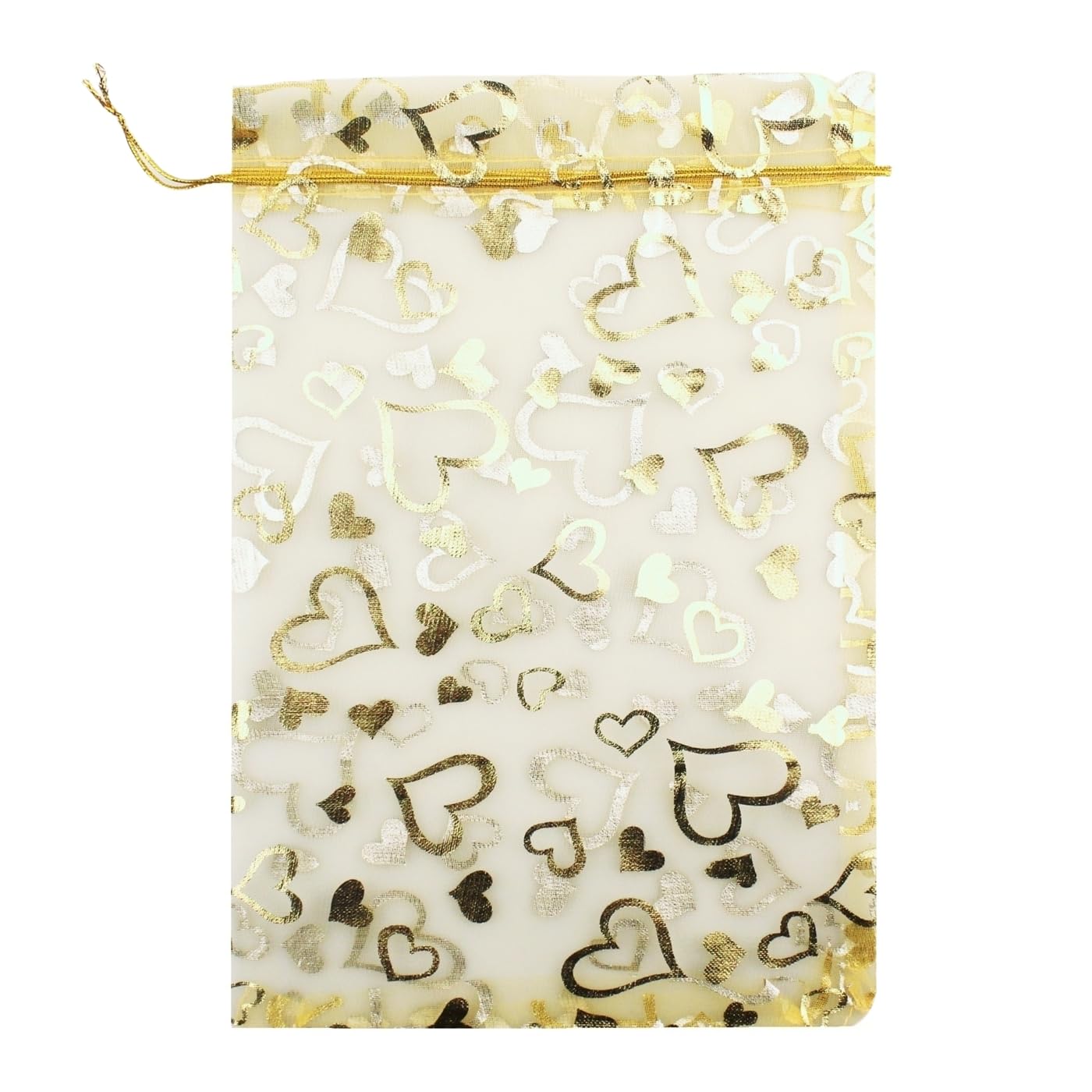 8 x 12 Inch 100-Pack Gold Heart Organza Drawstring Bags - Wedding Favors, Jewelry Gift Pouches, Candy Bags for Party Decorations, Bridal Shower Gifts & Special Occasions
