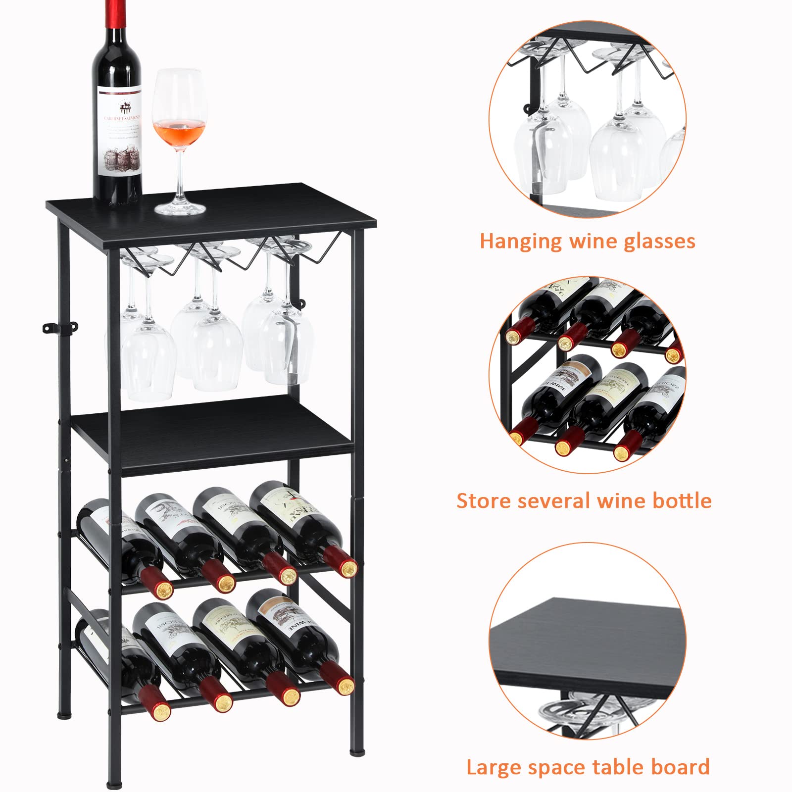 NANANARDOSO 8-Bottle Wine Rack Holder Stand - Black Metal Wine Storage Shelf for Kitchen, Dining Room & Bar Counter | Perfect for Home Entertaining, Wine Display & Space-Saving Organization