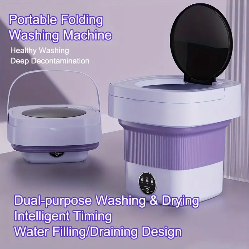 8L High Capacity Portable Foldable Mini Washing Machine - 3 Cleaning Modes, Soft Spin Dry Function | Perfect for RV Travel, Camping, Apartments & Small Spaces | Compact Laundry Solution for Students & Dorms