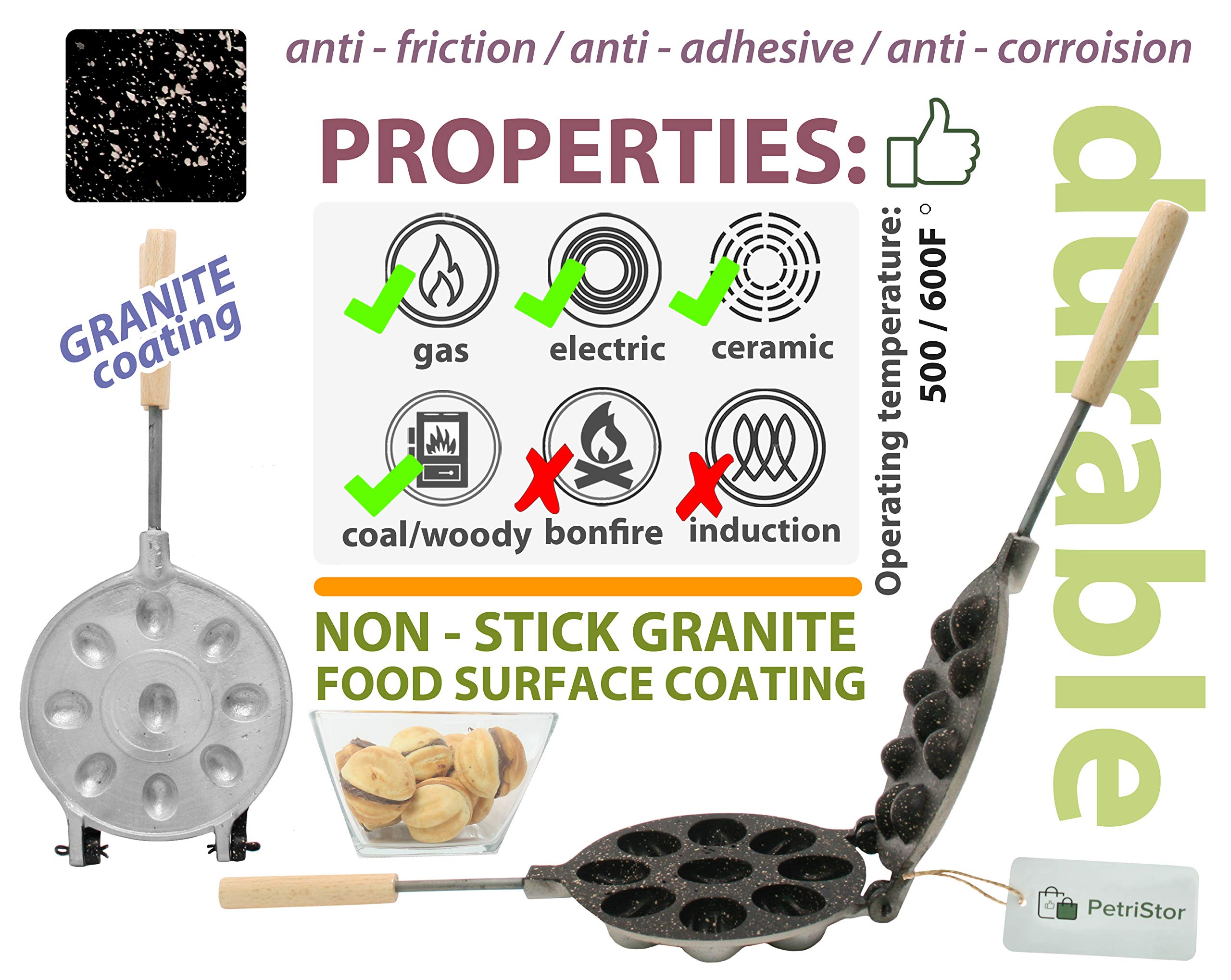 Non-Stick Granite Walnut Cookie Mold Maker - Oreshki Mold for Baking Nut Cookies - Perfect for Russian Tea Cakes, Holiday Treats & Homemade Desserts
