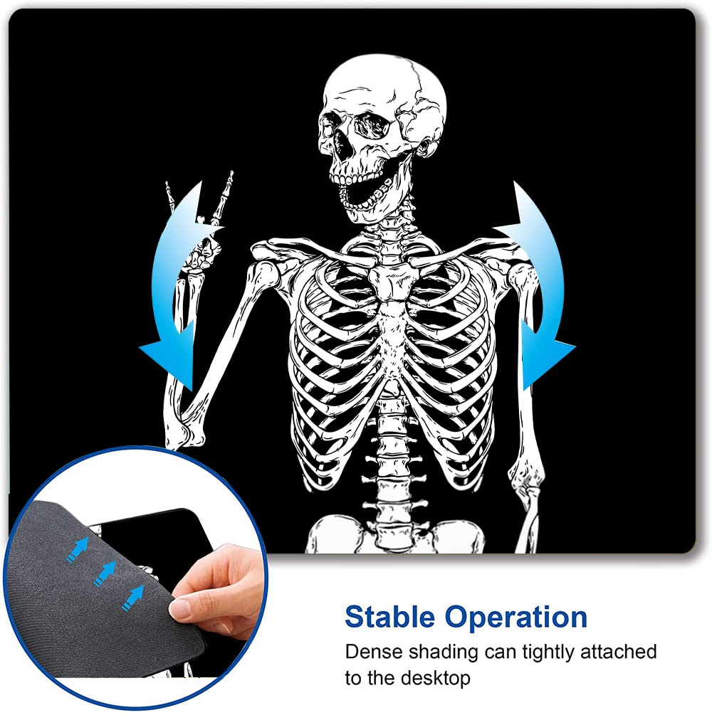 Black Human Skeleton Mouse Pad - Non-Slip Rubber Base, Waterproof & Smooth Surface - Customized Mousepad for Computer & Laptop - Perfect for Gaming, Office Work & Home Use