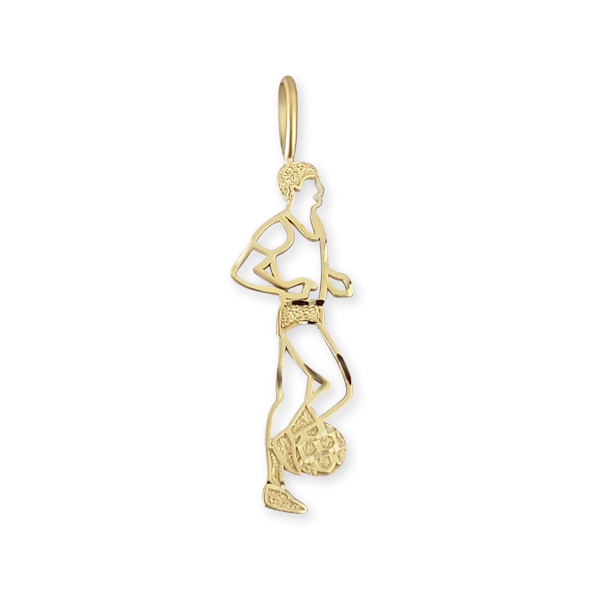 14K Yellow Gold Soccer Player Charm Pendant - Handmade Stencil Cutout Jewelry for Necklace, Bracelet & Gift for Sports Lovers