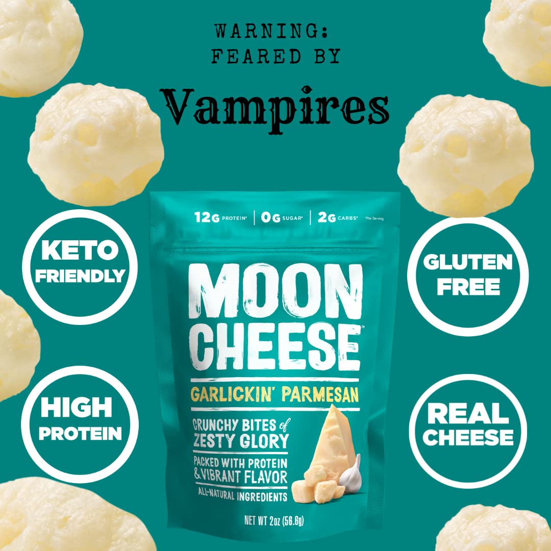 Moon Cheese Garlickin' Parmesan Cheese Bites - 2 Ounce (3-Pack) | Crunchy Protein-Rich 100% Real Cheese Snack | Perfect for Keto Diet, Office Snacking & Party Appetizers