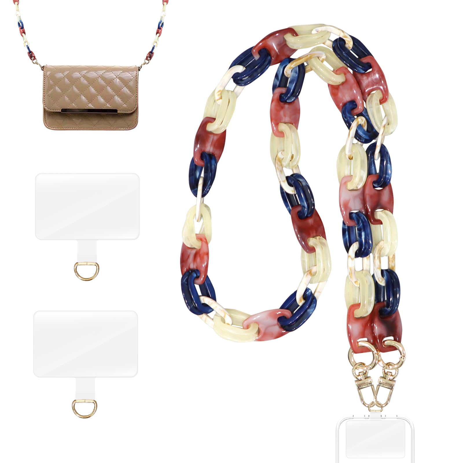 AHABIPERS Adjustable Crossbody Phone Lanyard with 2 TPU Pads & Metal Buckles - Universal Phone Strap for iPhone, Samsung & All Smartphones - Multicolor Acrylic Purse Strap for Handbags, Backpacks & Daily Use