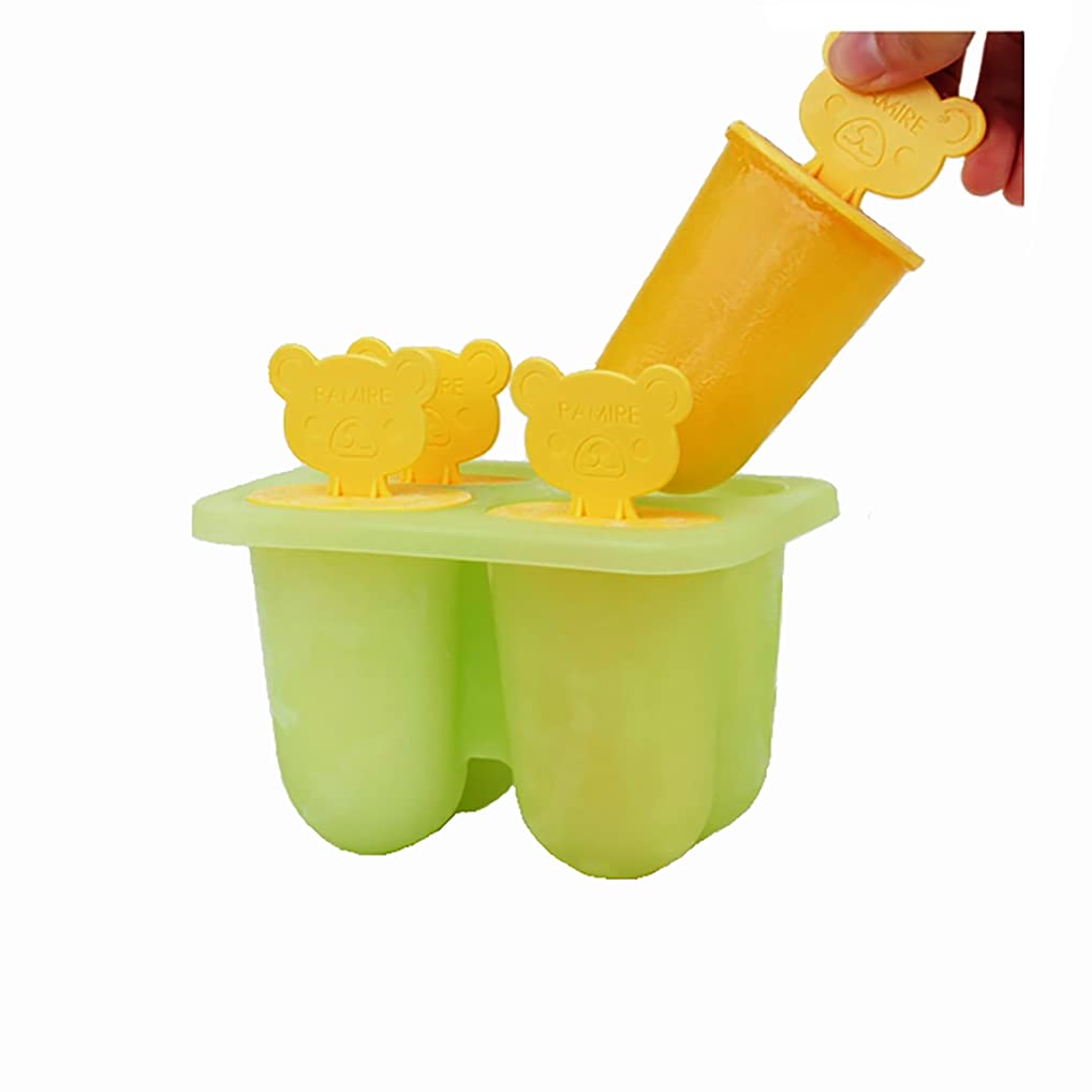 Best Silicone Popsicle Molds - 4-Piece Reusable Bear Shape Ice Pop Maker (Green) for Kids, Homemade Frozen Treats, Summer Snacks & Party Favors