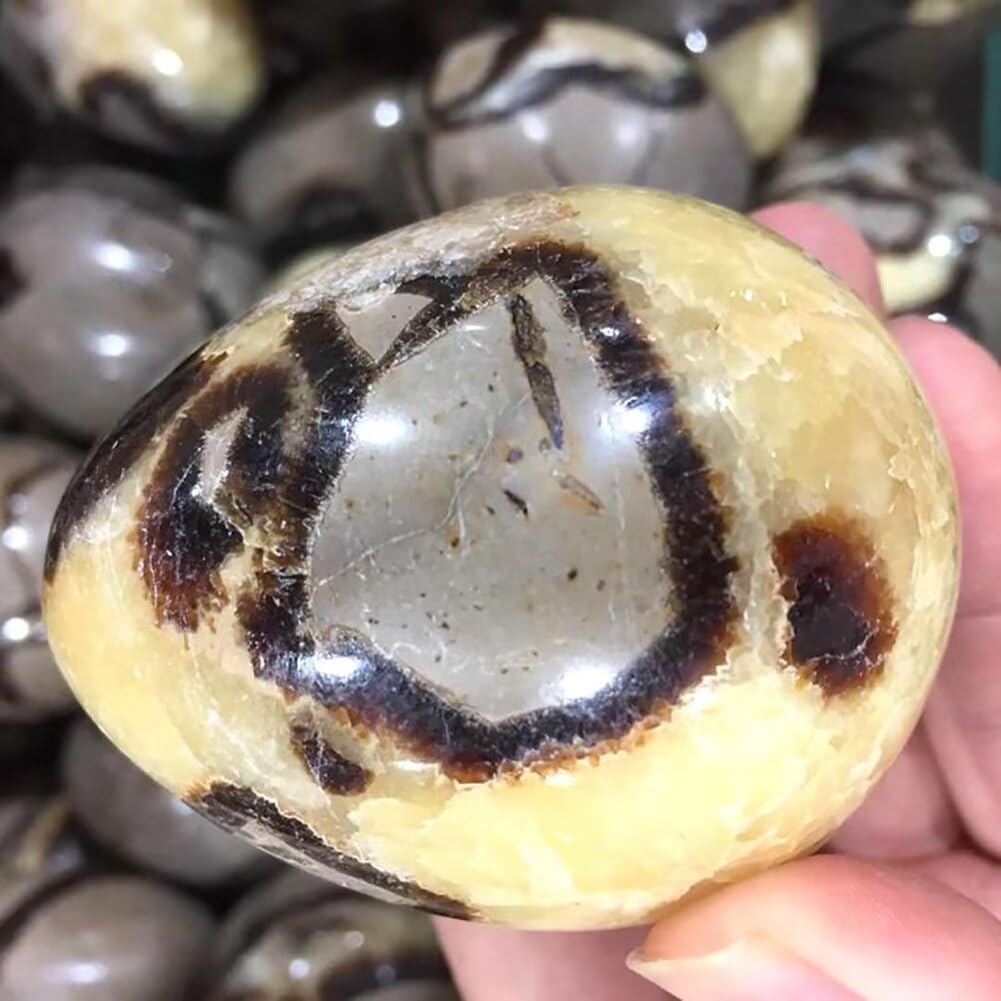 Natural Septarian Geode Egg - Polished Healing Crystal Stone Collection, Septarium Mineral Specimen with Stand - 0.8-1.3 lbs - Home & Office Decor, Meditation & Spiritual Healing Gift
