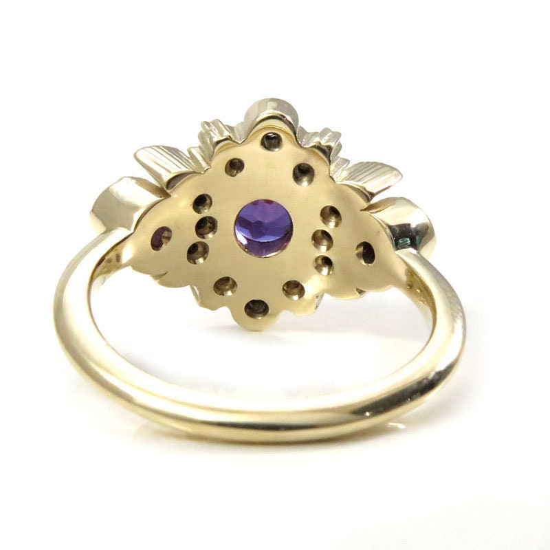Alexandrite & Natural Diamond Gothic Engagement Ring - 14K Yellow Gold Bohemian Jewelry, June Birthstone for Women - Perfect for Weddings, Anniversaries & Unique Proposal Gifts