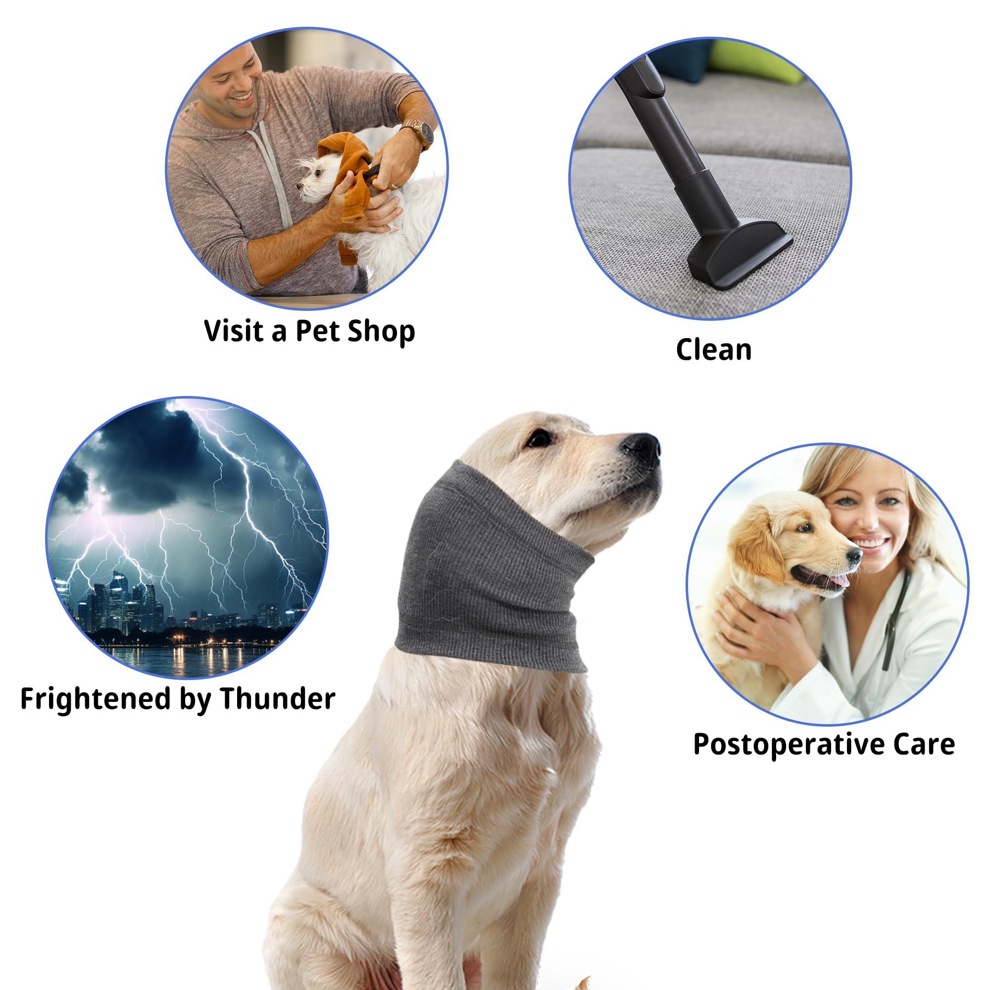 Breathable Dog Snood Hoodie - Soft Head Wrap & Ear Cover for Noise Reduction, Grooming, and Anxiety Relief (12-20in Neck, Dark Blue & Gray) - Perfect for Winter Walks, Grooming Sessions, and Calming Nervous Pets