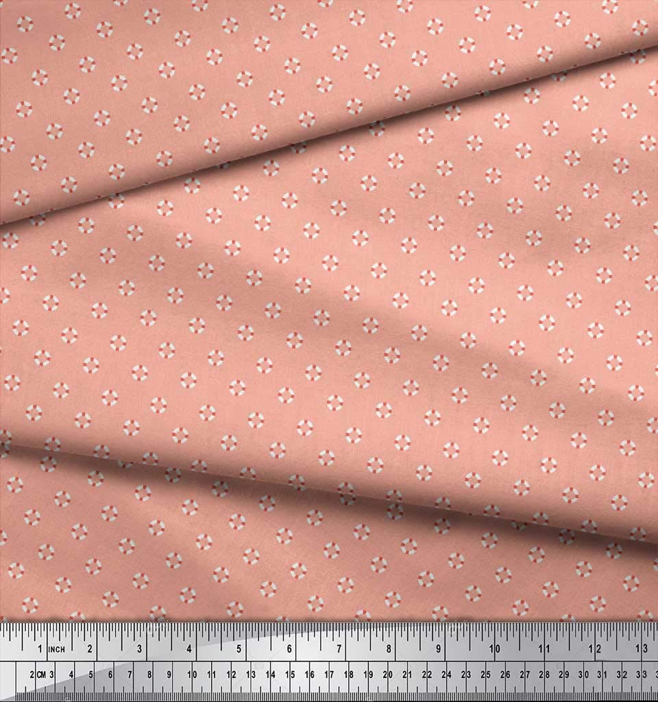 Soimoi Moss Georgette Brown Fabric by The Yard - 42 Inch Wide Printed Fabric with Small Swimming Ring Design for Summer Swimwear, Beach Cover-Ups, and DIY Craft Projects