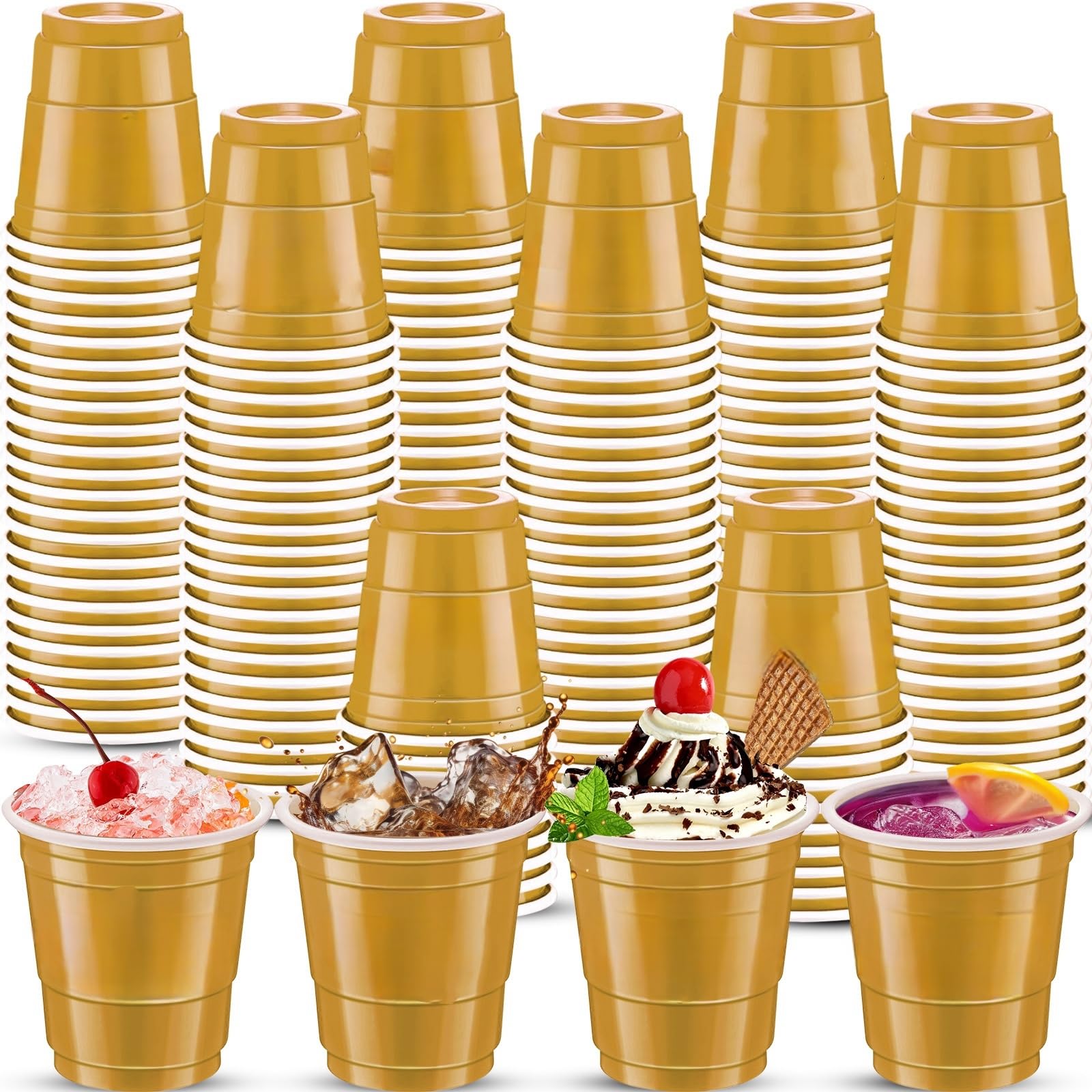 120pcs Gold Plastic Shot Glasses 2oz - Disposable Cups for Drinking, Tastings & Parties