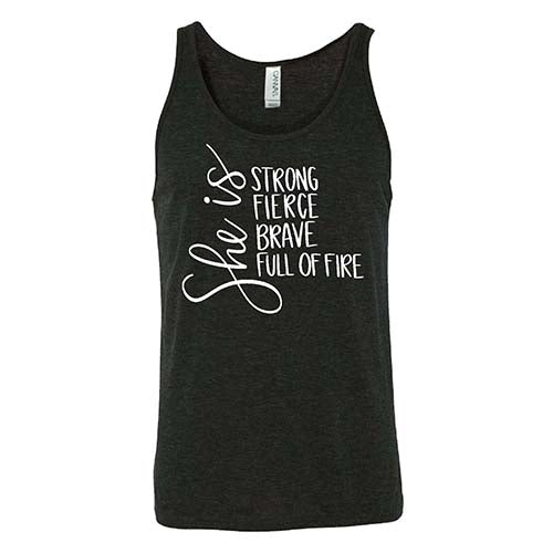 Unisex She Is Strong Fierce Brave & Full Of Fire T-Shirt - Inspirational Motivational Shirt for Women & Men - Perfect for Workouts, Gym, Casual Wear & Empowerment Events