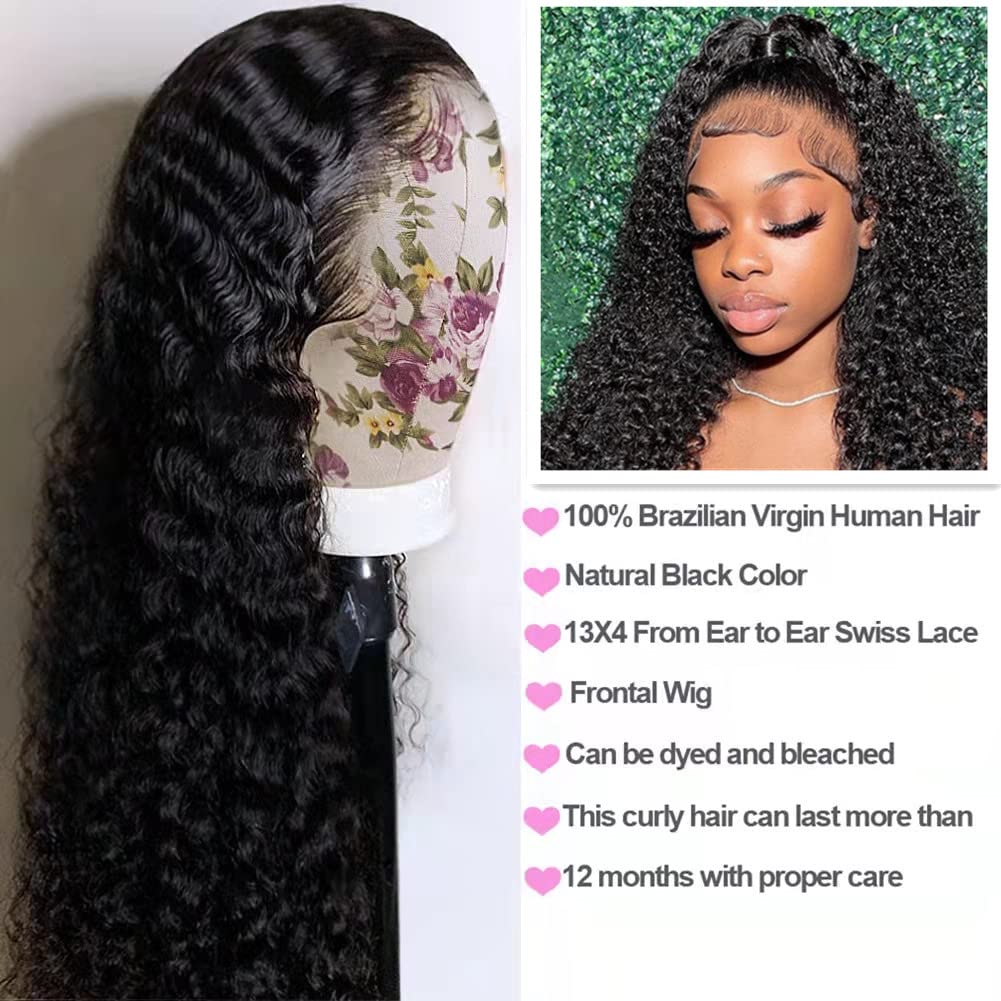 28 Inch Lace Front Human Hair Wig - 13x4 Deep Wave Curly Wig for Women | Natural Hairline with Baby Hair | 150% Density Wet & Wavy | Black | Perfect for Daily Wear, Parties & Special Occasions