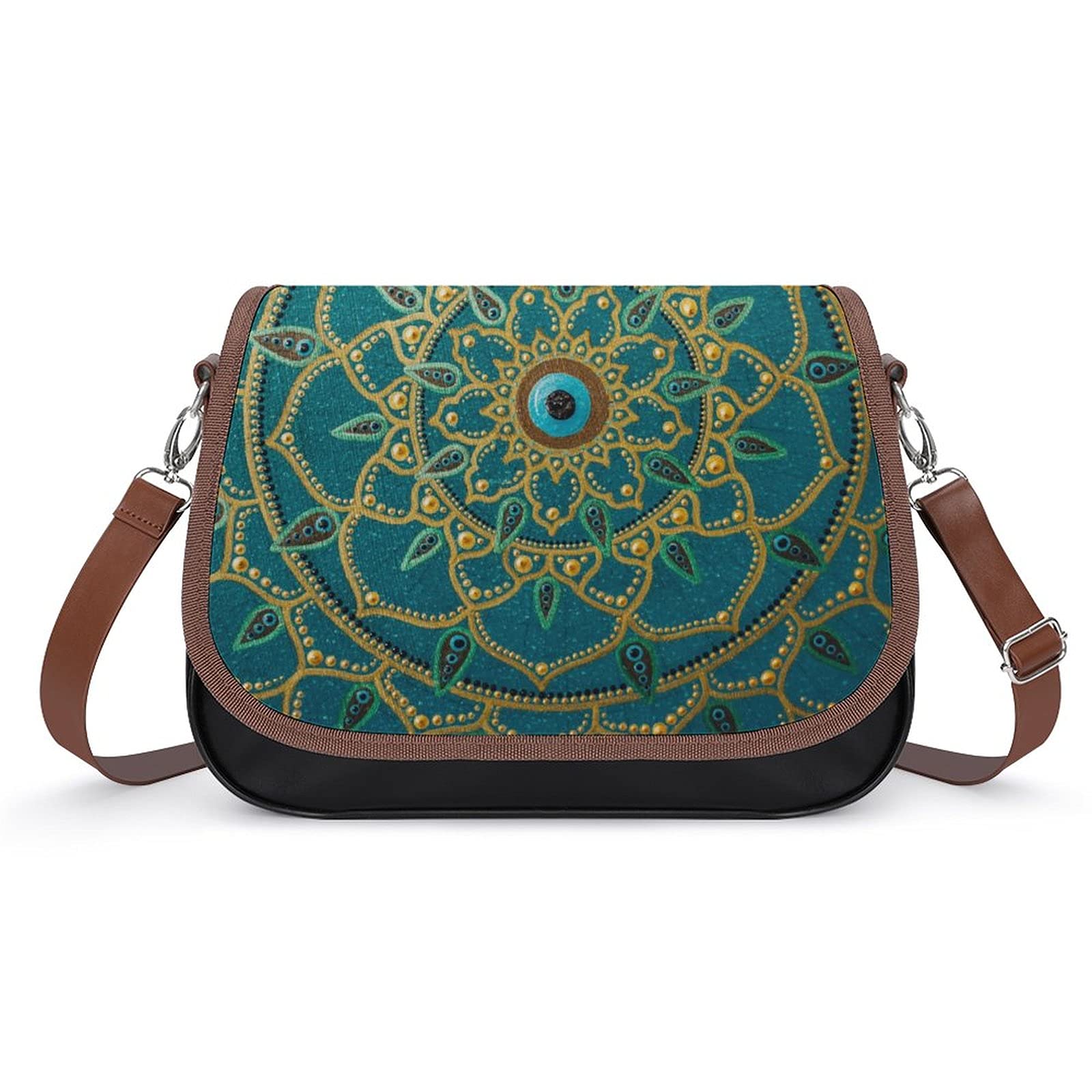 Women's Printed Crossbody Shoulder Bag - PU Leather Mandala Design Satchel in Dark Green | Perfect for Travel, Work & Everyday Use