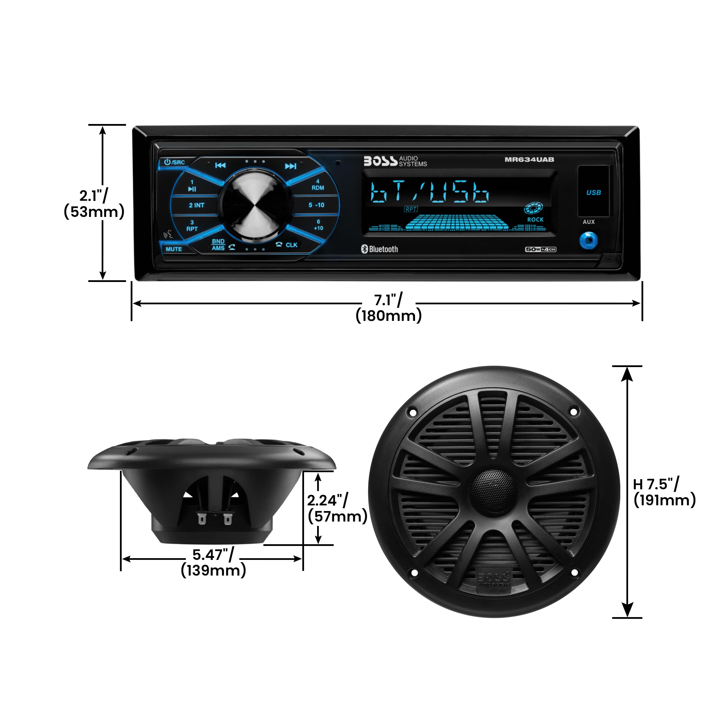 BOSS Audio Systems MCBK634B.64 Marine Boat Bluetooth Stereo System with 6.5 Inch Waterproof Speakers - AM/FM Radio Receiver, No CD/DVD Player, Dipole Antenna - Perfect for Boating, Fishing & Outdoor Water Activities