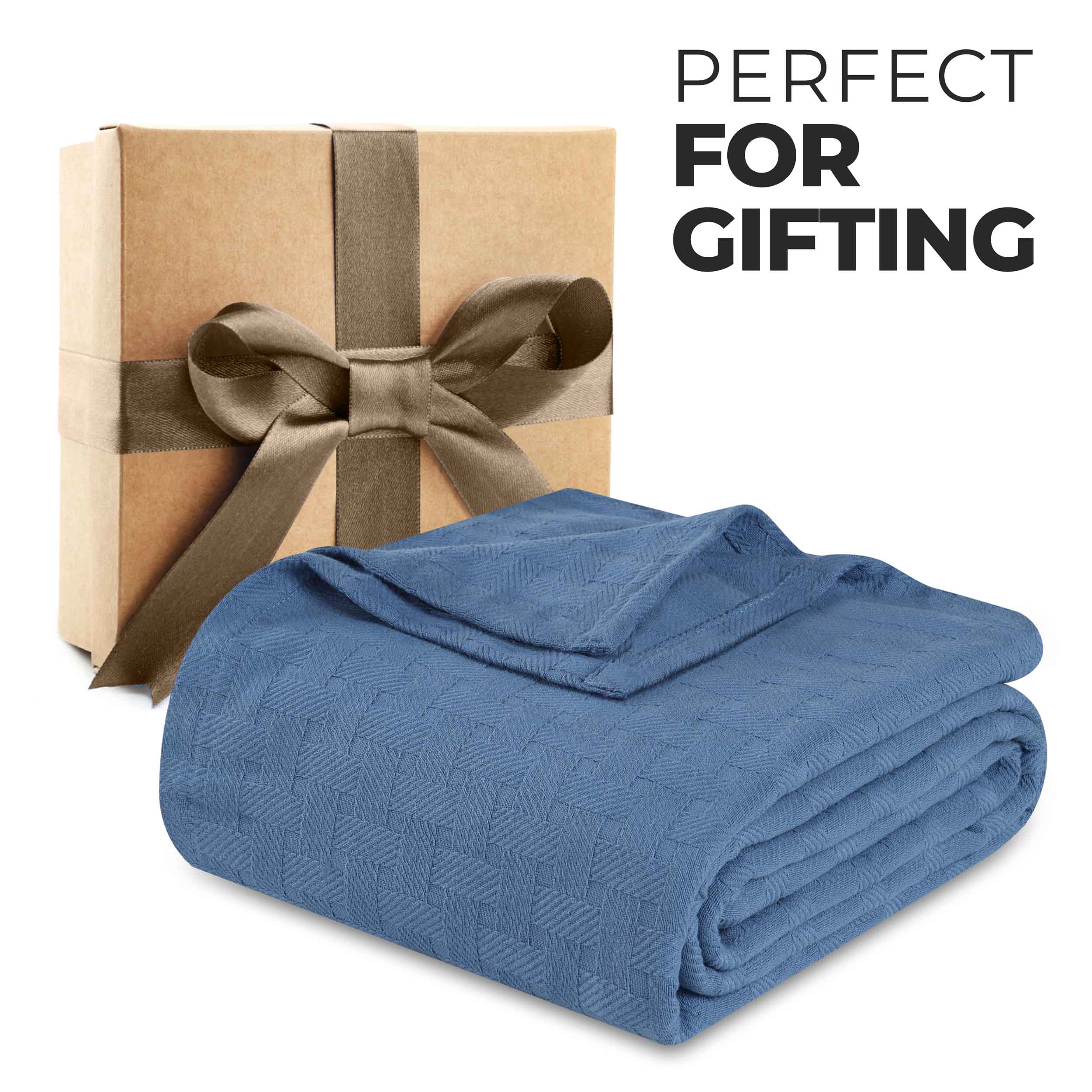 Soft Basketweave All-Season Cotton Bed Blanket & Sofa Throw - Lightweight Breathable Blanket for Bedroom, Living Room, Travel and Outdoor Use