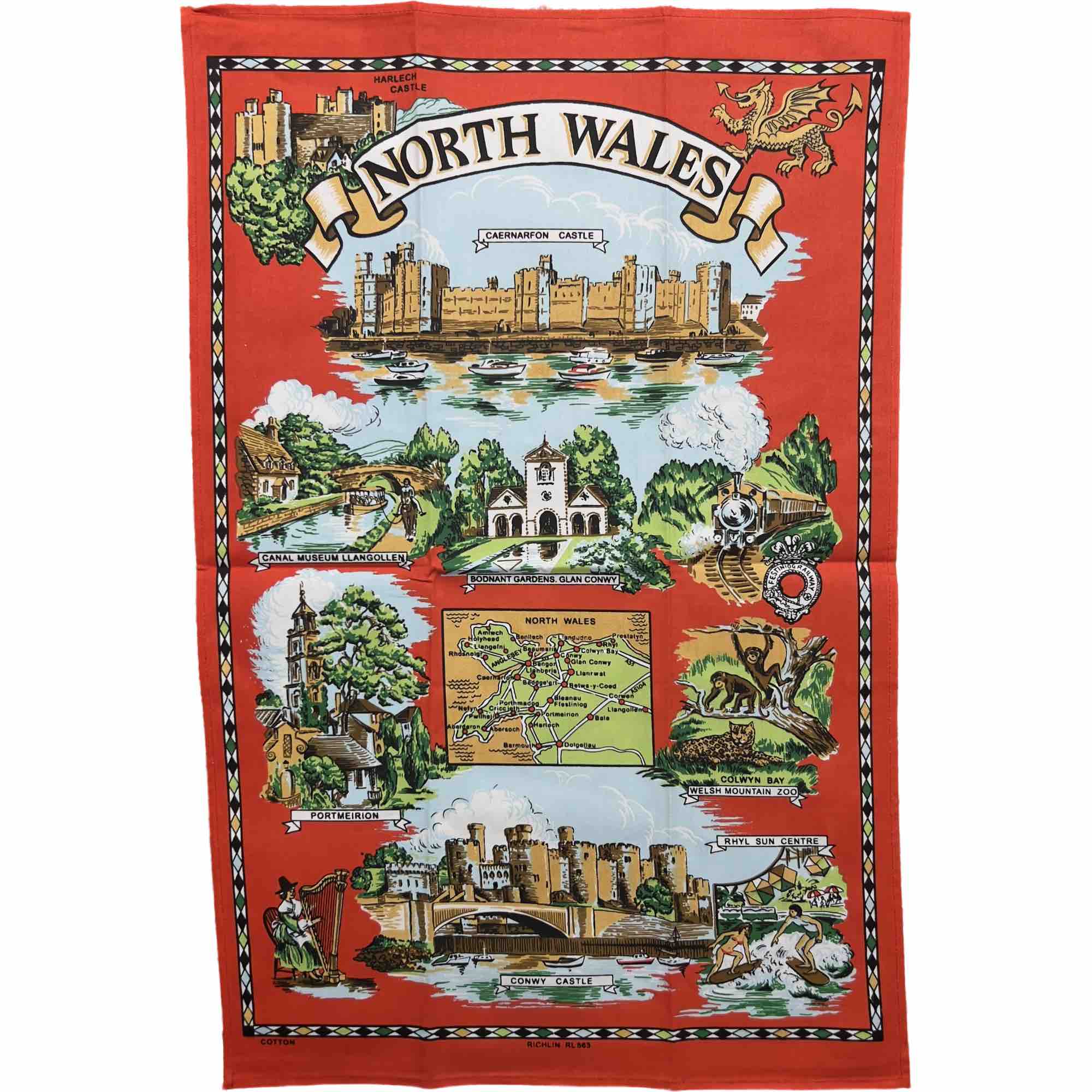 Premium North Wales Cotton Tea Towel - Absorbent & Durable Kitchen Towels for Dishes, Cleaning & Decor - Perfect for British-Themed Kitchens, Gifts & Home Decor