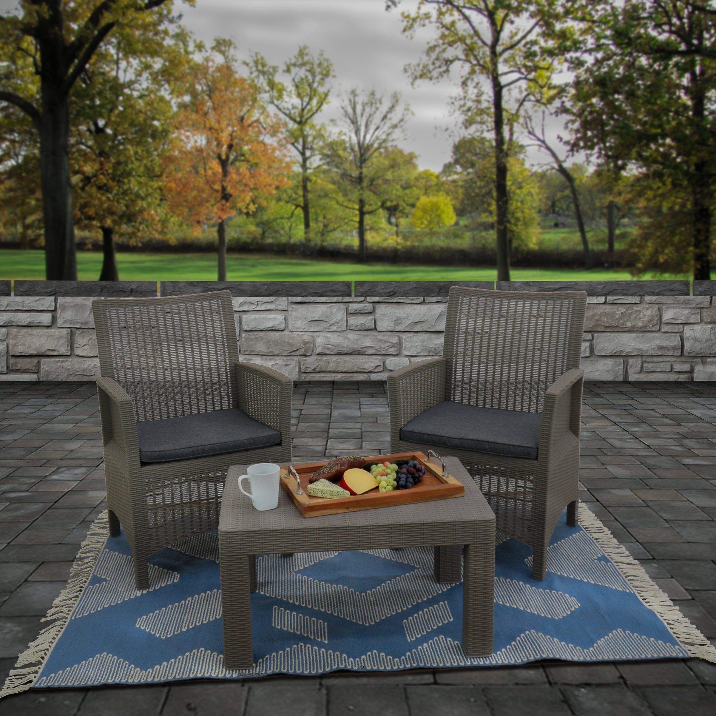 5x7 ft. Dusty Blue Hand Woven Outdoor Rug - Waterproof & Durable for Patio, Deck, Garden, and Poolside Use