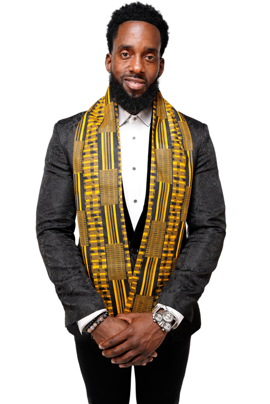 Dupsie's Nansa Black and Gold African Print Kente Sash DP4091S - Traditional African Waist Wrap for Weddings, Cultural Events & Fashion Accessories