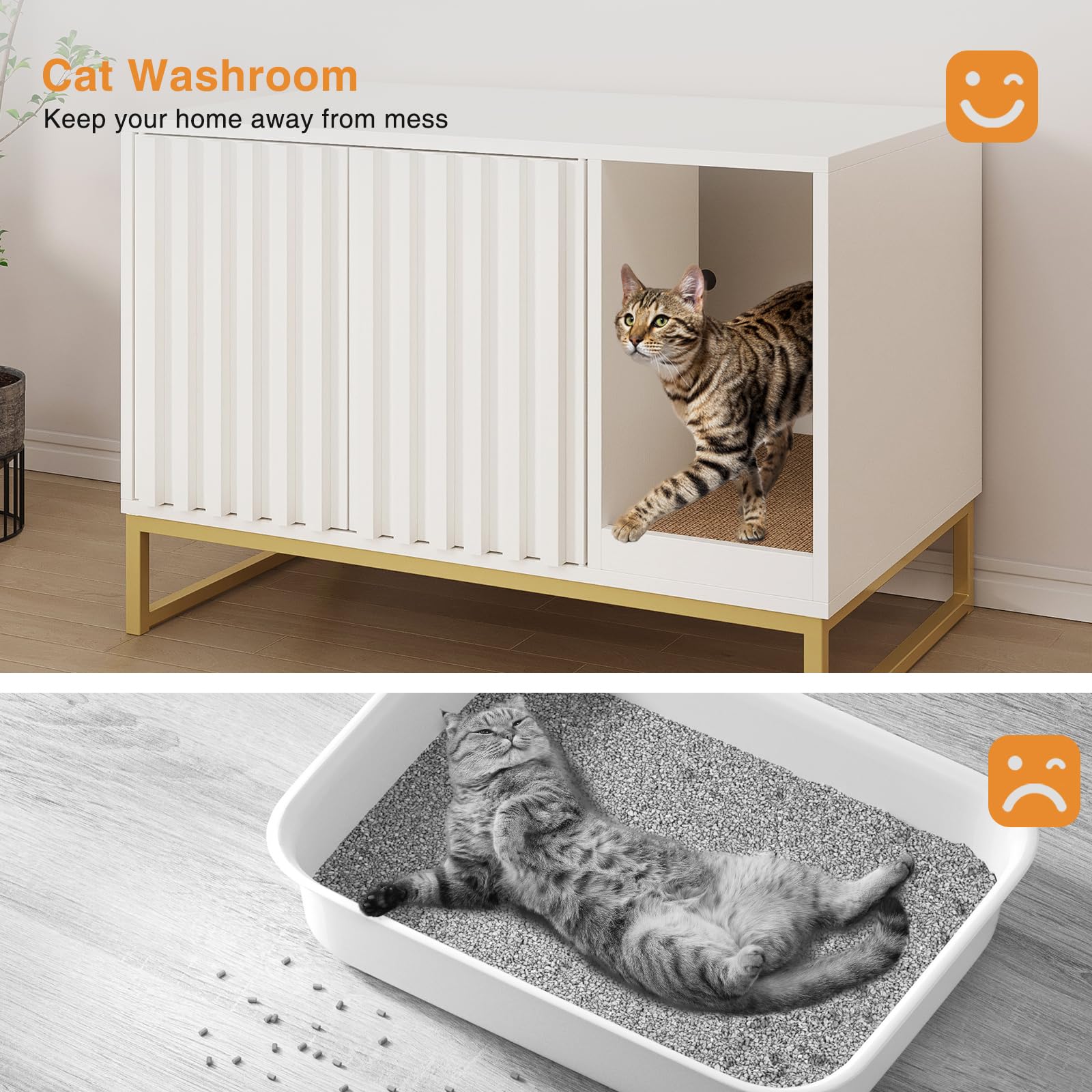 Modern Cat Litter Box Enclosure Furniture - Hidden Litter Box with Scratch Pad, Washroom House End Table & Entryway Bench for Living Room - White | Stylish Pet Furniture for Small Spaces & Home Decor