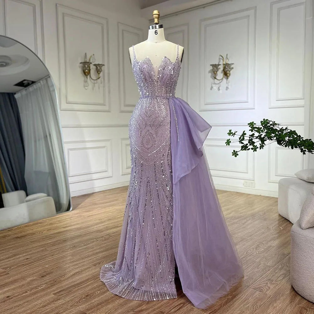 Elegant Sage Green Spaghetti Strap Mermaid Evening Dress with Detachable Overskirt LA72378 - Perfect for Prom, Wedding Guest & Formal Events