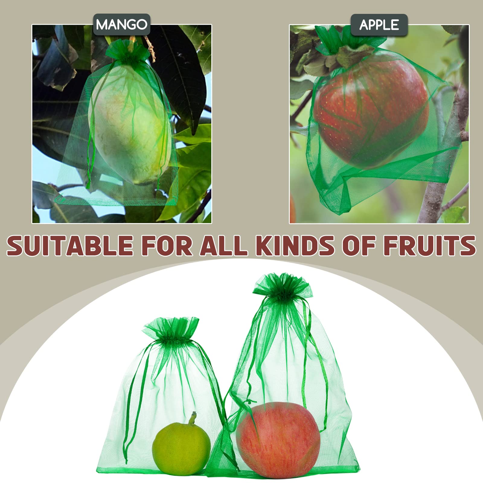 **50 PCS 6x9 Inch Fruit Protection Bags with Drawstring - Breathable Mesh Netting for Fruit Trees, Vegetables & Garden Produce - Ideal for Pest Control & Organic Gardening**    *(Use Cases: Perfect for apples, peaches, pears, grapes, tomatoes, and other delicate fruits to shield from birds, insects, and harsh weather while promoting healthy growth.)*