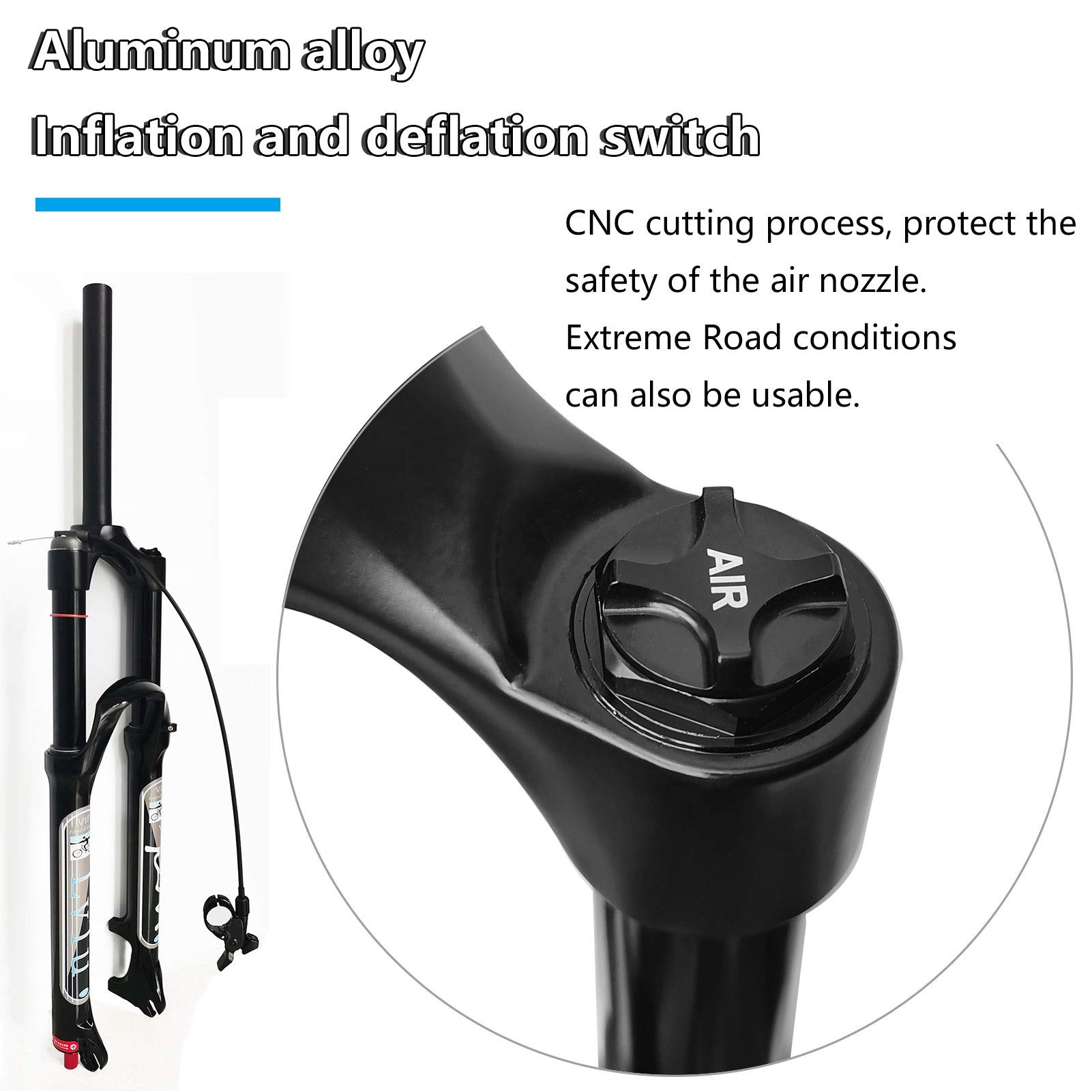 **Mountain Bike Air Fork 26/27.5/29 Inch - Aluminum Alloy 140mm Travel Suspension Fork with Adjustable Damping - Tapered Remote Lock Out (Black, 29