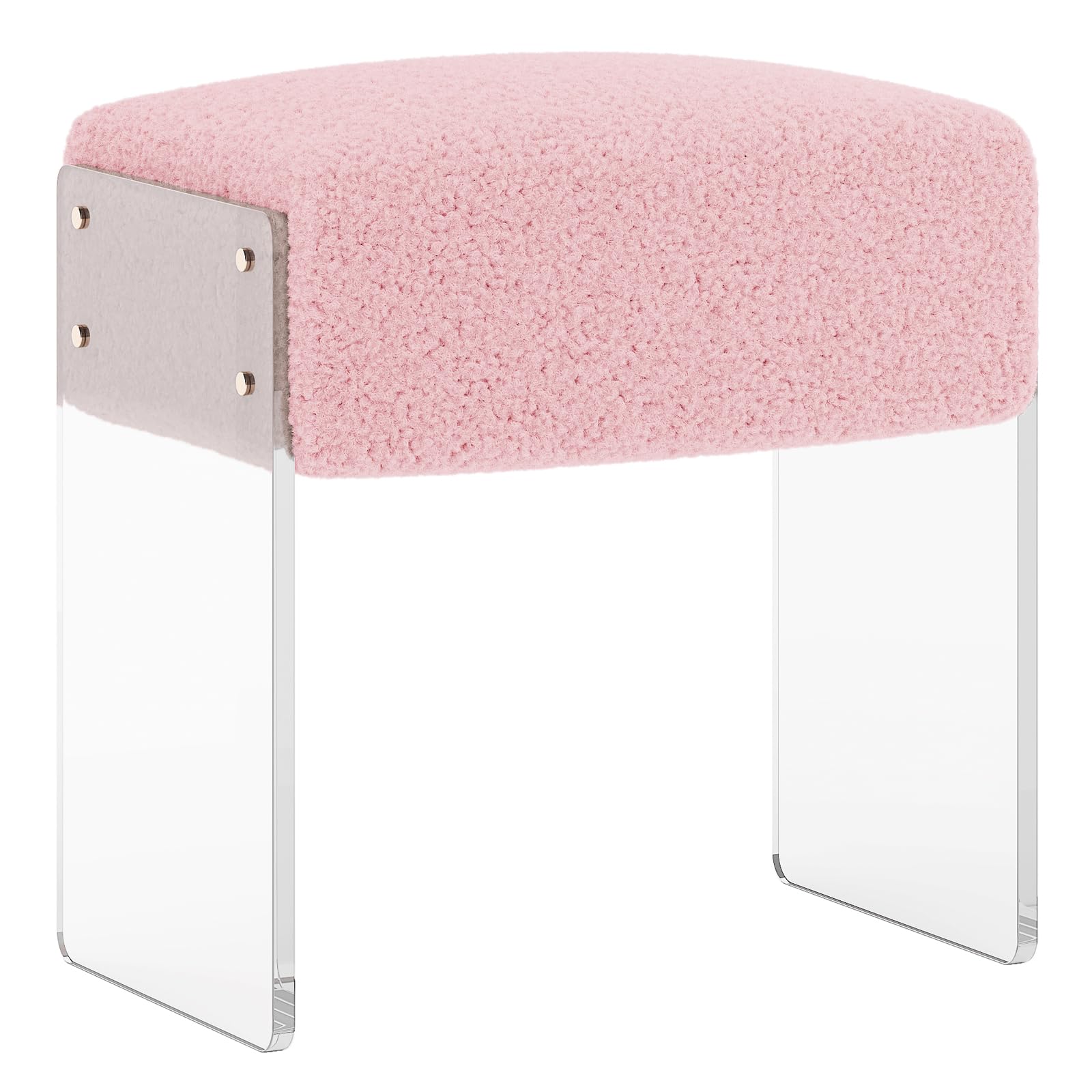 Modern Vanity Stool Chair with Foot Rest - Wool & Acrylic Leg Makeup Stool Pouf Ottoman for Bedroom, Living Room, Dressing Room - Perfect for Makeup Vanity, Reading Nook & Cozy Home Decor (Pink)