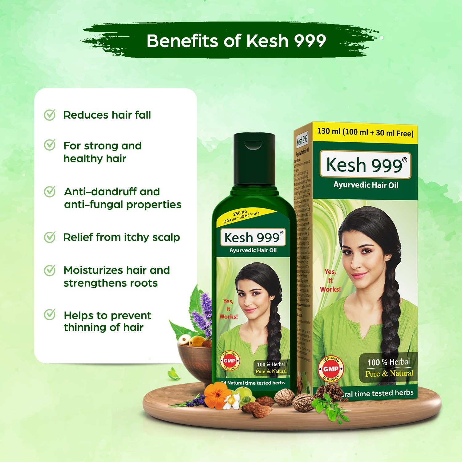 Kesh-999 Ayurvedic Hair Oil for Hair Growth | Anti-Hair Fall Treatment with 24 Natural Herbs Extract | Daily Nourishing Hair Care | Perfect for Dry, Damaged & Frizzy Hair | Pack of 1