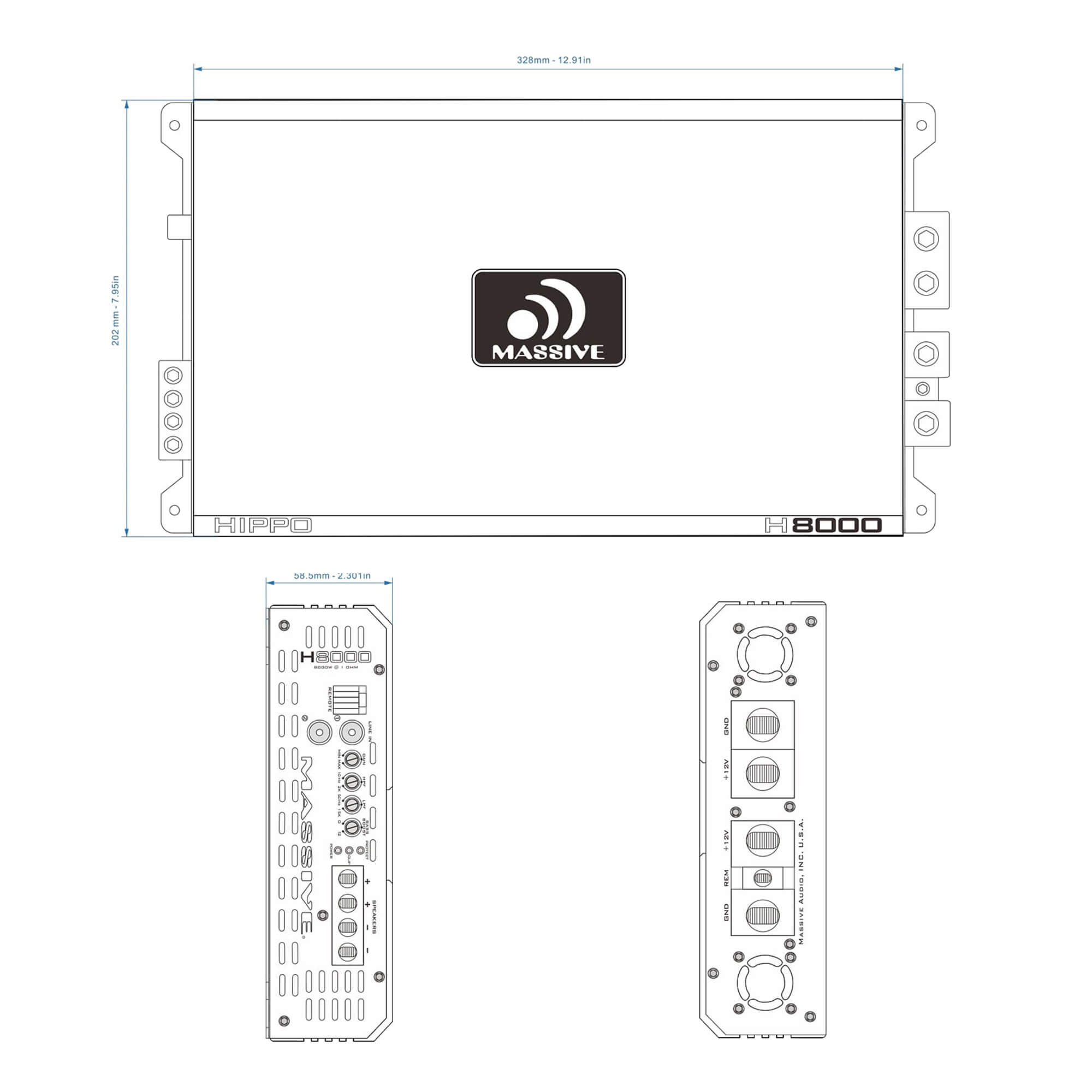 H8000 8000 Watt RMS @ 1 Ohm Mono Block Hippo Series Car Amplifier - Powerful Bass Boost for Car Audio Systems & Subwoofers